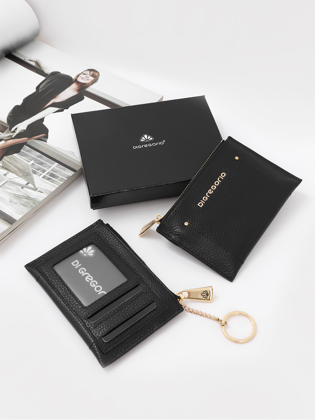 Минималистичная ключница с металлическим логотипом Di Gregorio в чёрном цвете