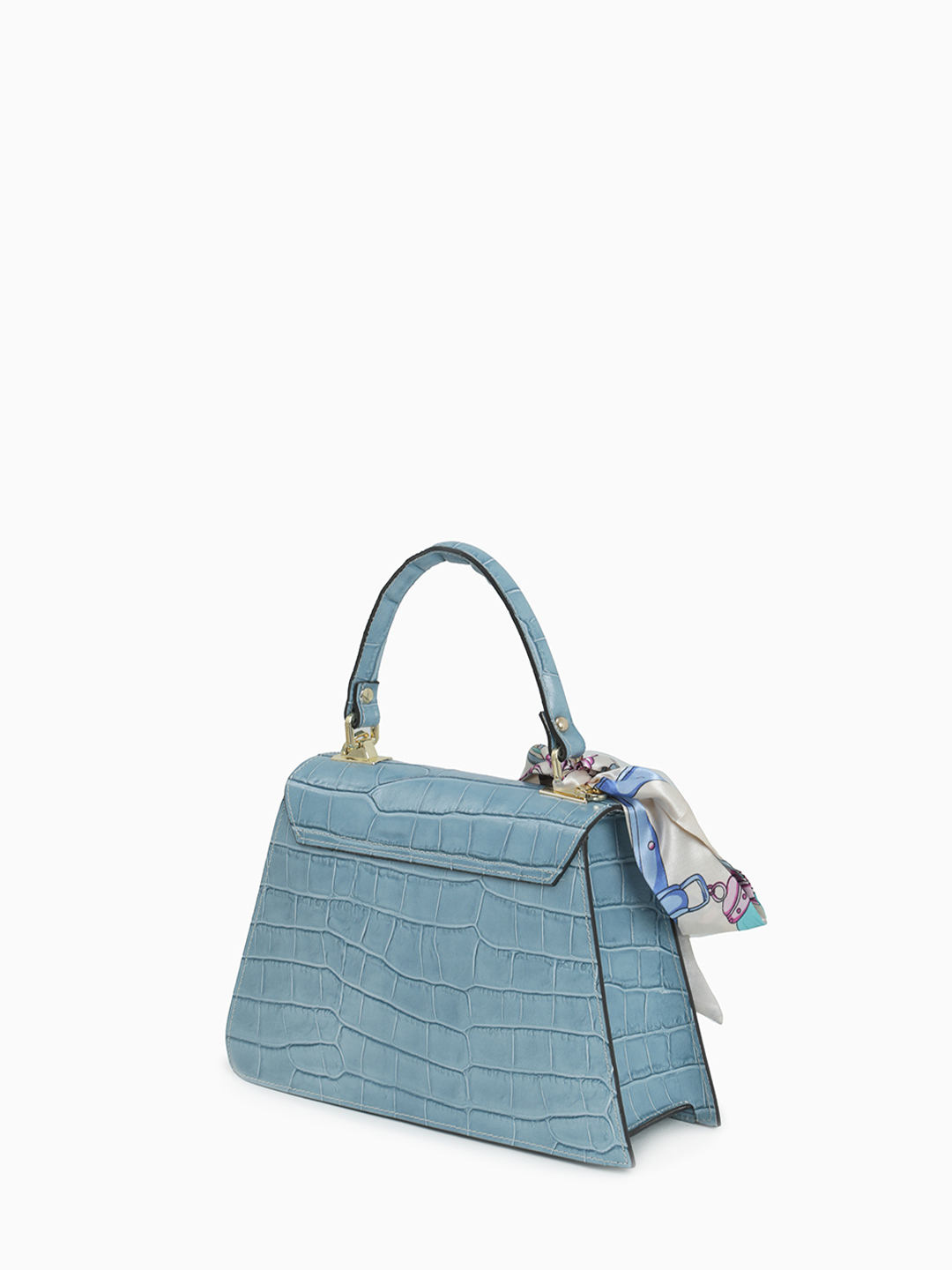 Сумка-сэтчел с поворотной фурнитурой от BE NICE из кожи под крокодила лазурного оттенка