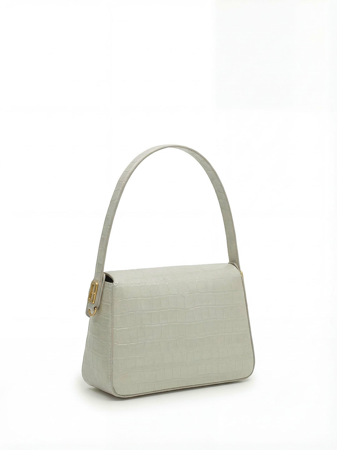 Сумка с клапаном от Gironacci из натуральной кожи под крокодила молочного оттенка