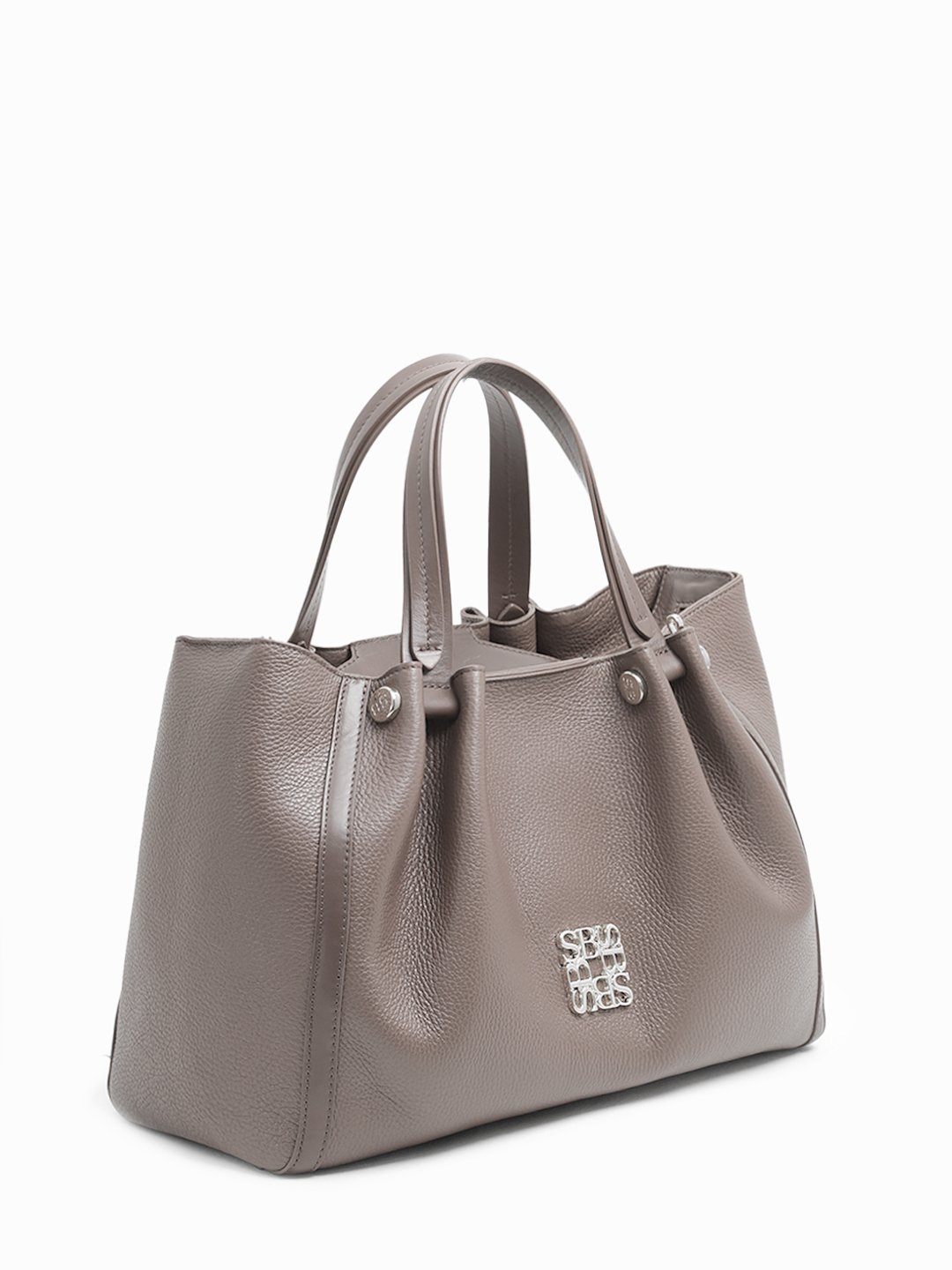 Большая классическая сумка из натуральной кожи с металлическим логотипом Sara Burglar в цвете тауп