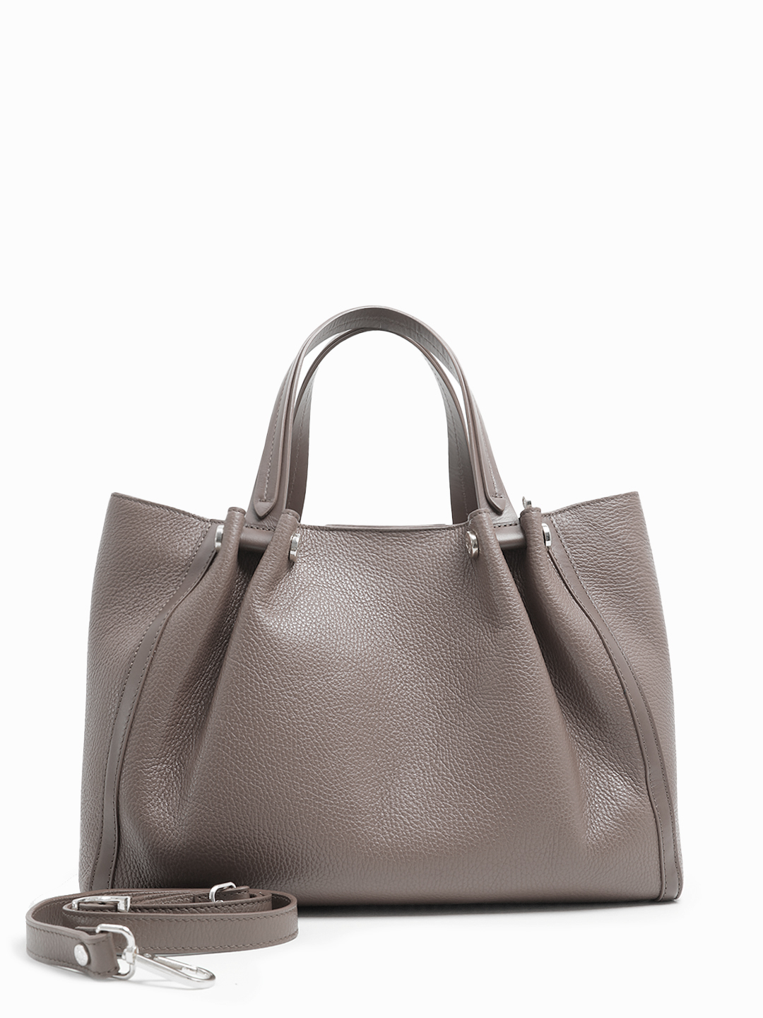 Большая классическая сумка из натуральной кожи с металлическим логотипом Sara Burglar в цвете тауп