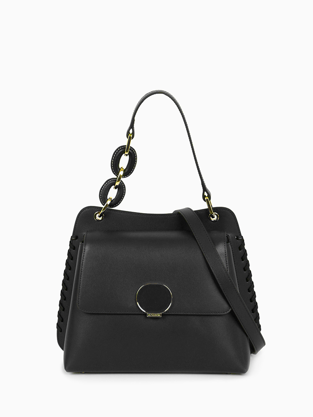 Сэтчел от бренда CROMIA в гладкой коже с оригинальной ручкой и переплетением чёрного цвета