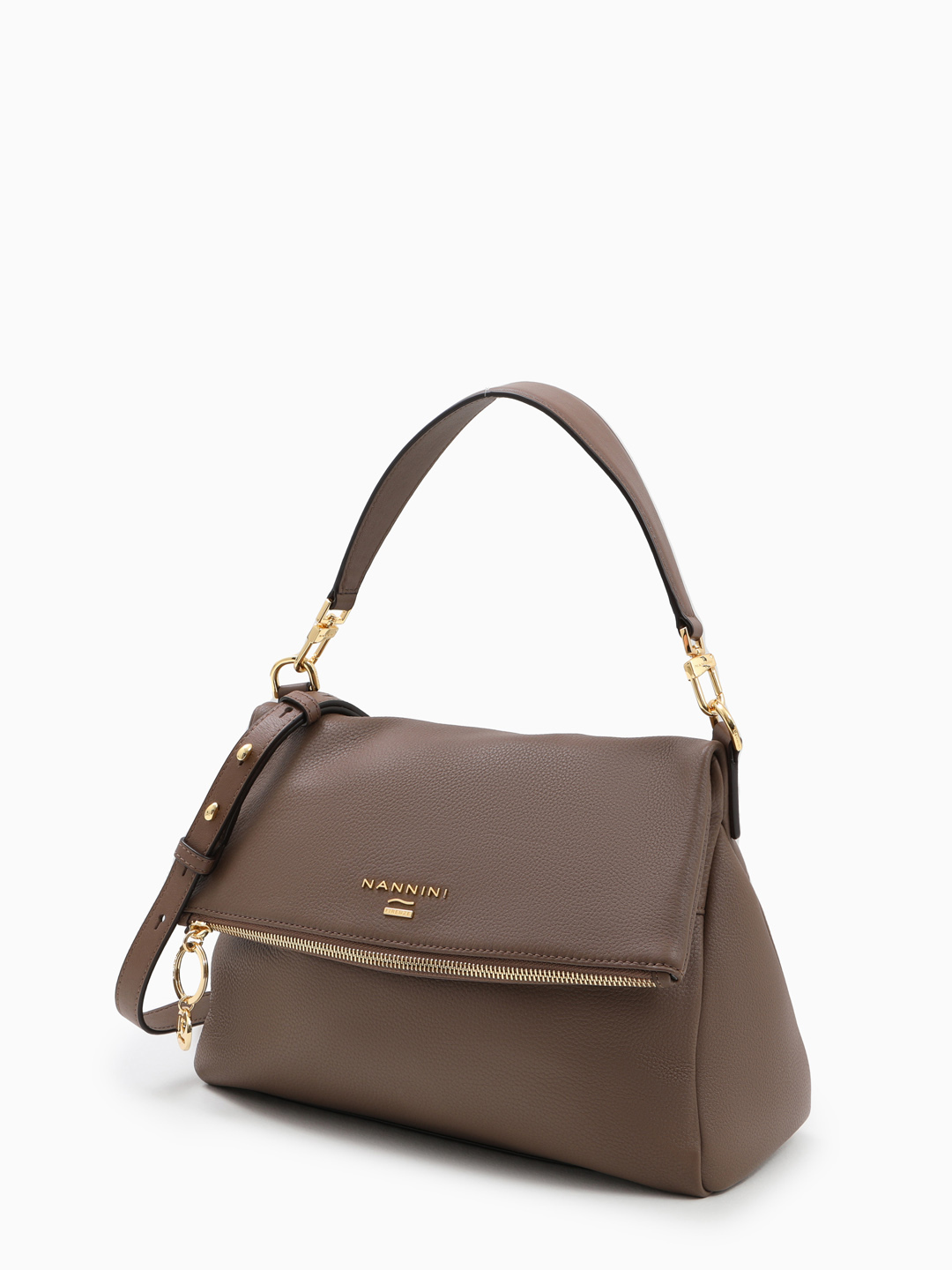 Сумка с длинным плечевым ремнём и брендовой фурнитурой от NANNINI оттенка тауп