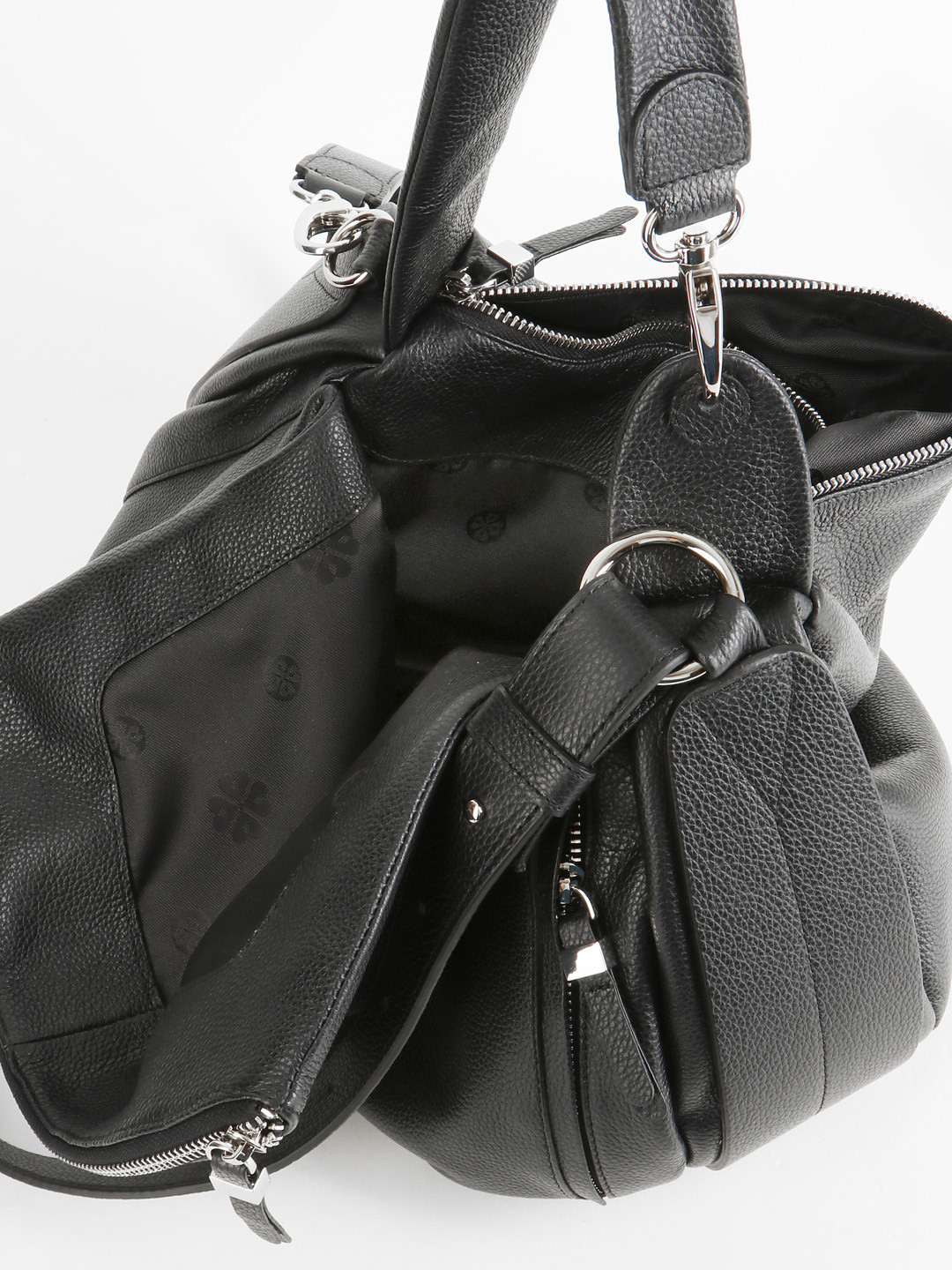 Сумка-мешок из натуральной кожи с серебристой фурнитурой от KELLEN в чёрном цвете