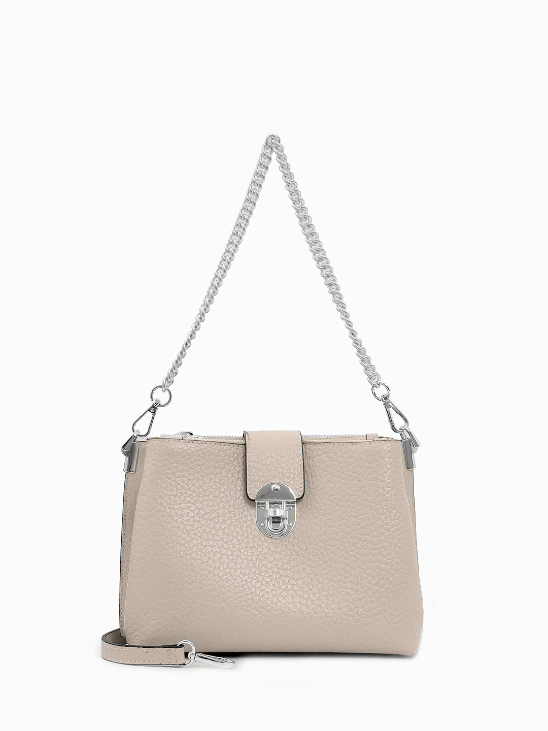 Кросс-боди "ANTONELLA" с серебристым ремнём-цепочкой от BE NICE в тёмно-бежевом цвете