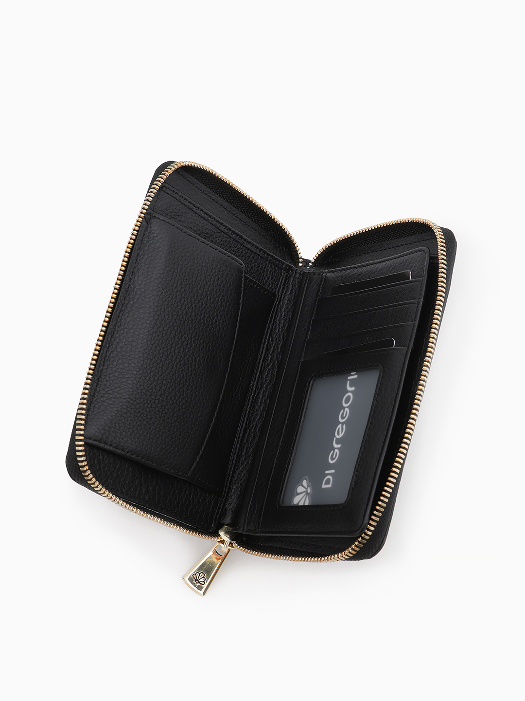 Женский кошелёк Di Gregorio из черной крупнозернистой кожи с молнией по кругу