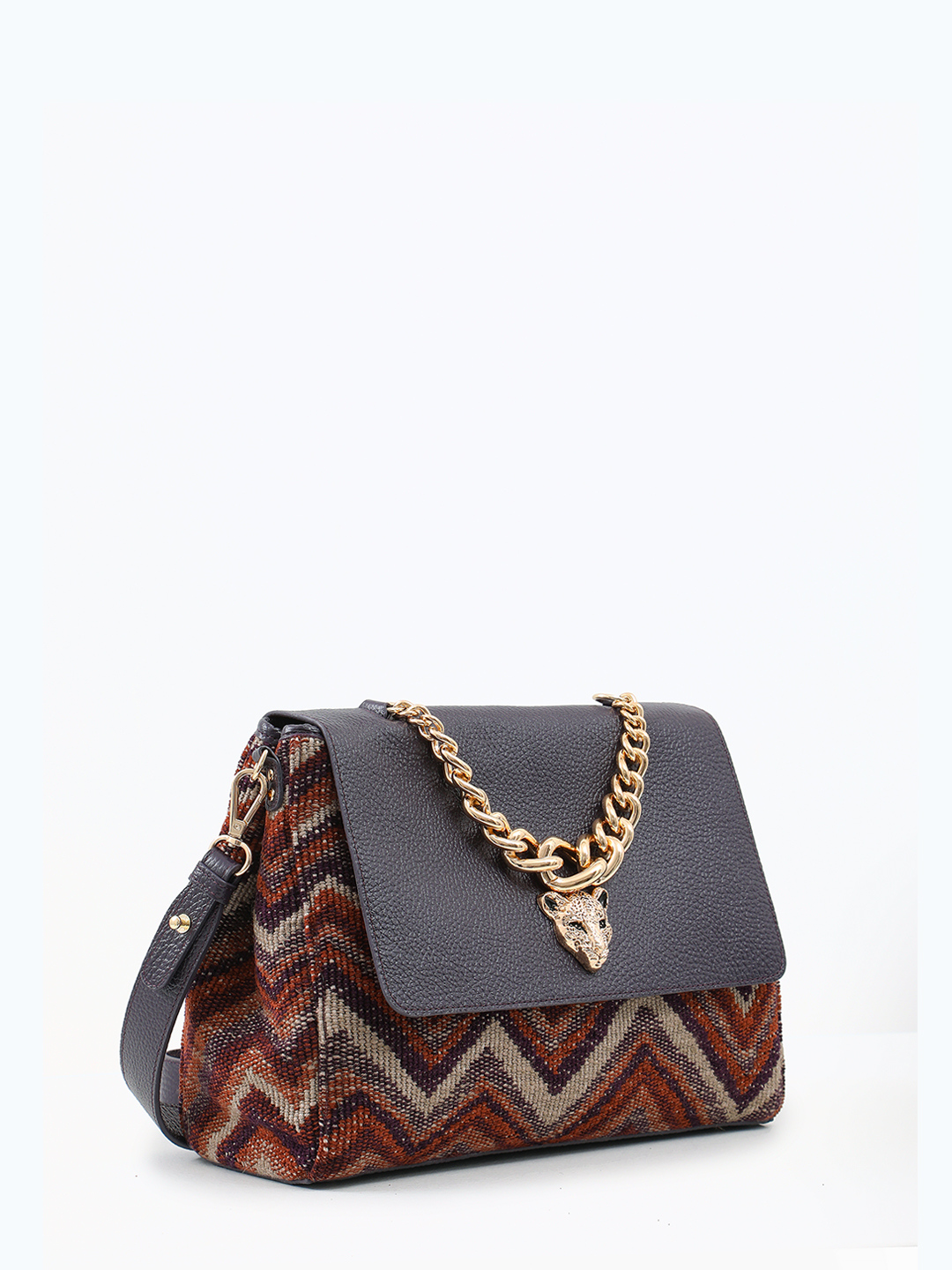 Cэтчел с головой леопарда и геометричным узором от KELLEN баклажанового оттенка