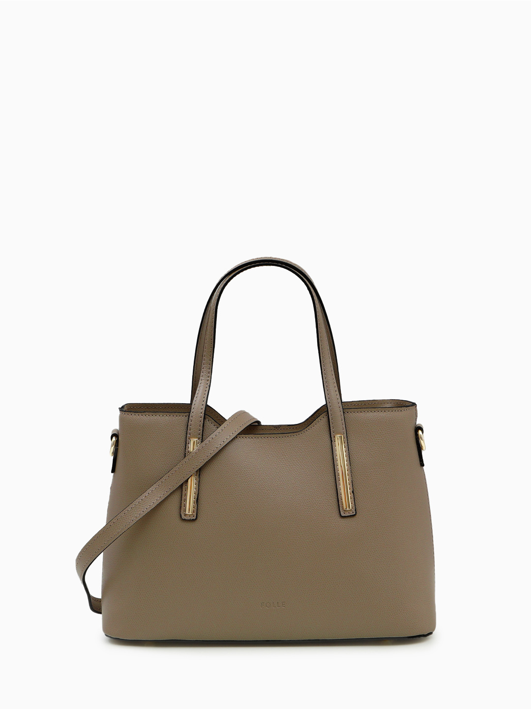 Сумка-тоут с металлическим декором на ручках от FOLLE в оттенке тауп