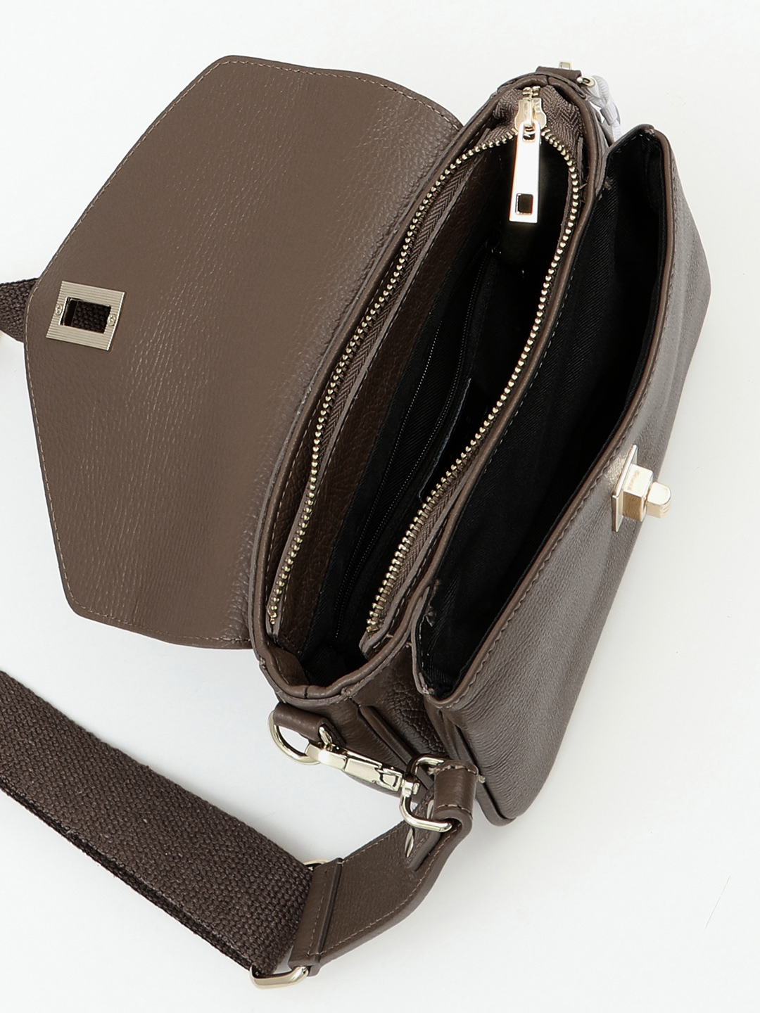 Сумка кросс-боди от итальянского бренда FOLLE из натуральной кожи шоколадного оттенка