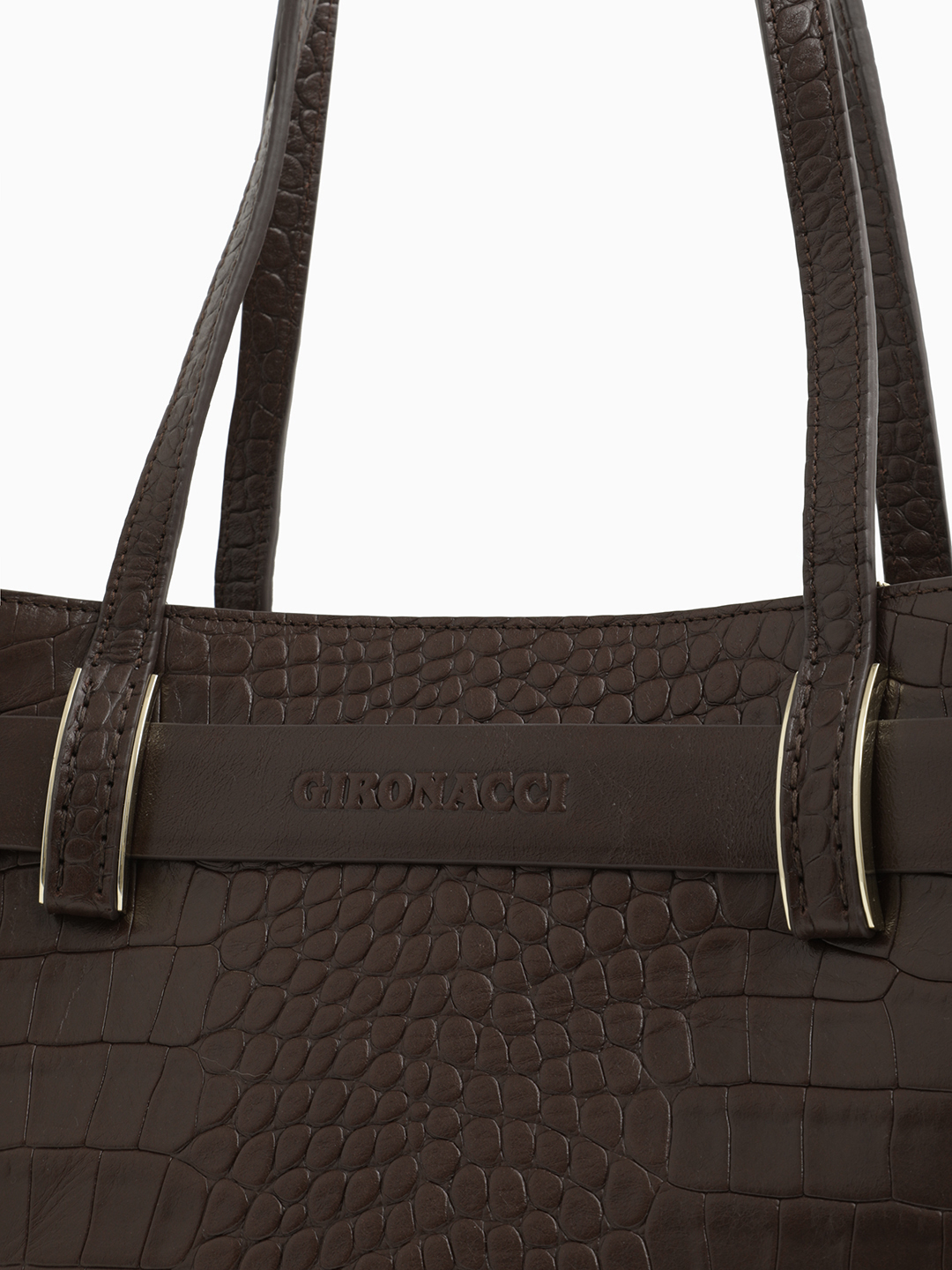 Сумка от Gironacci из натуральной кожи шоколадного цвета с выделкой под крокодила