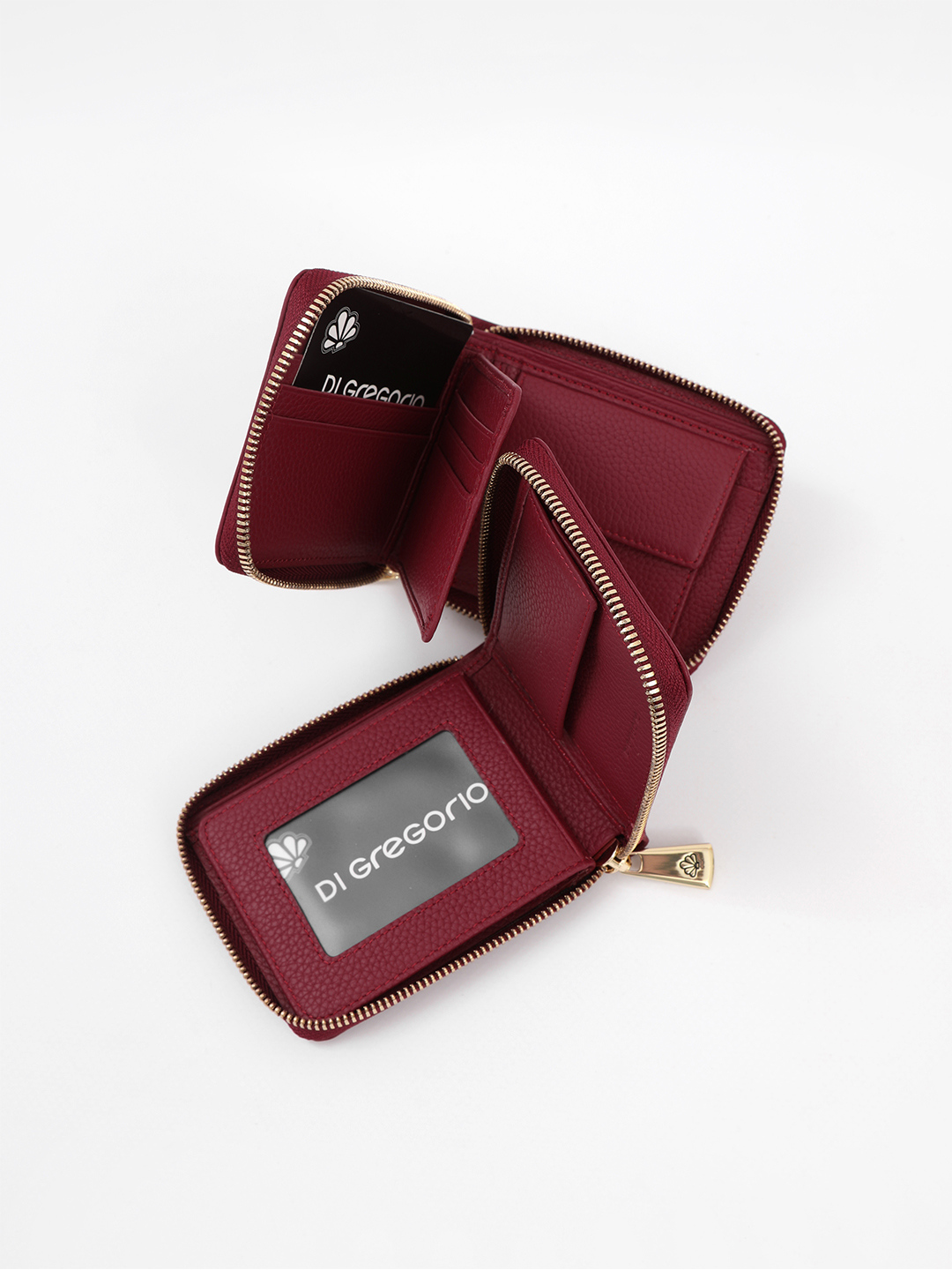 Небольшой кошелёк с металлическим логотипом Di Gregorio в бордовом оттенке