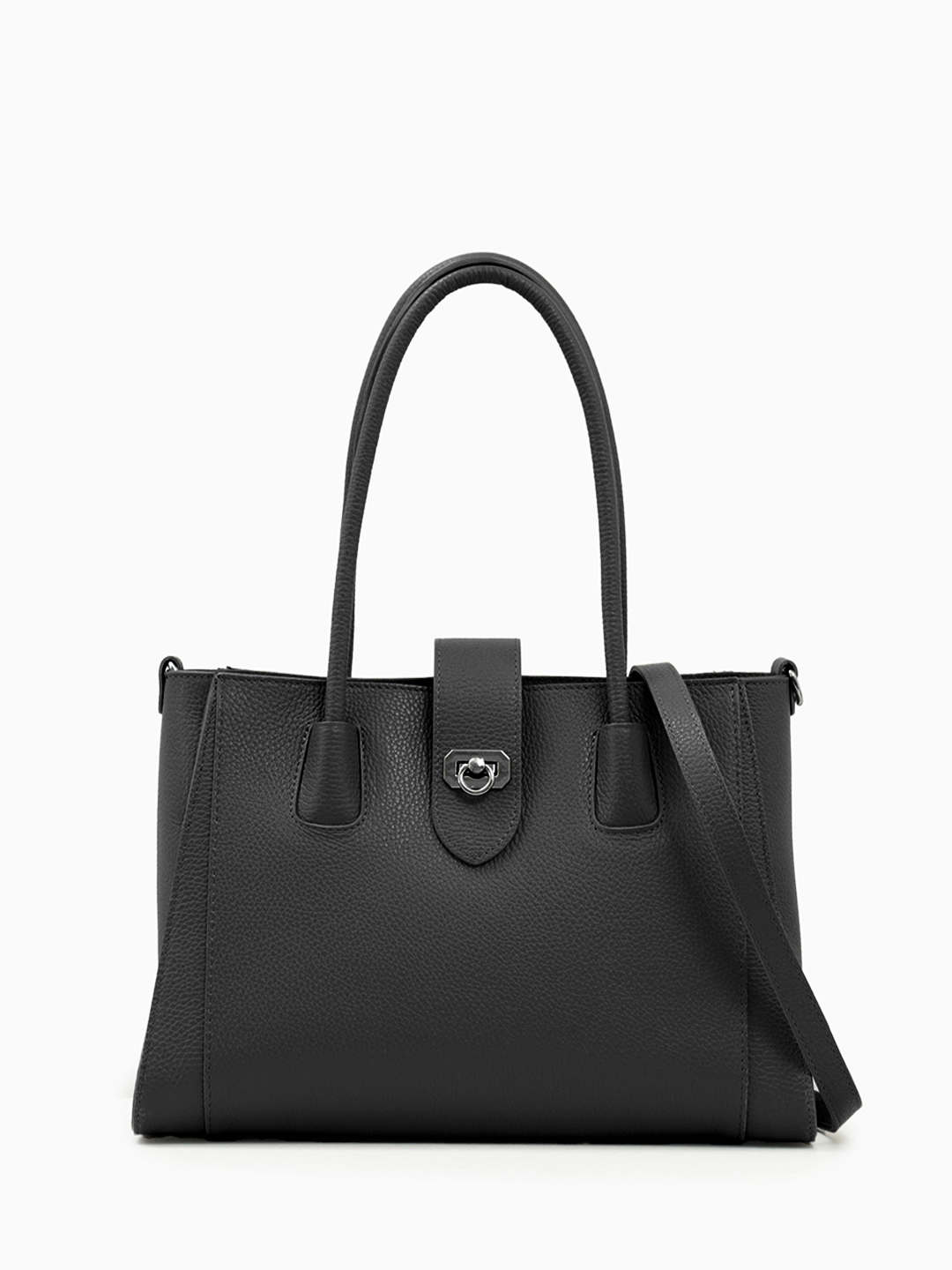 Прямоугольный шоппер на молнии с откидным хлястиком от FOLLE в чёрном цвете