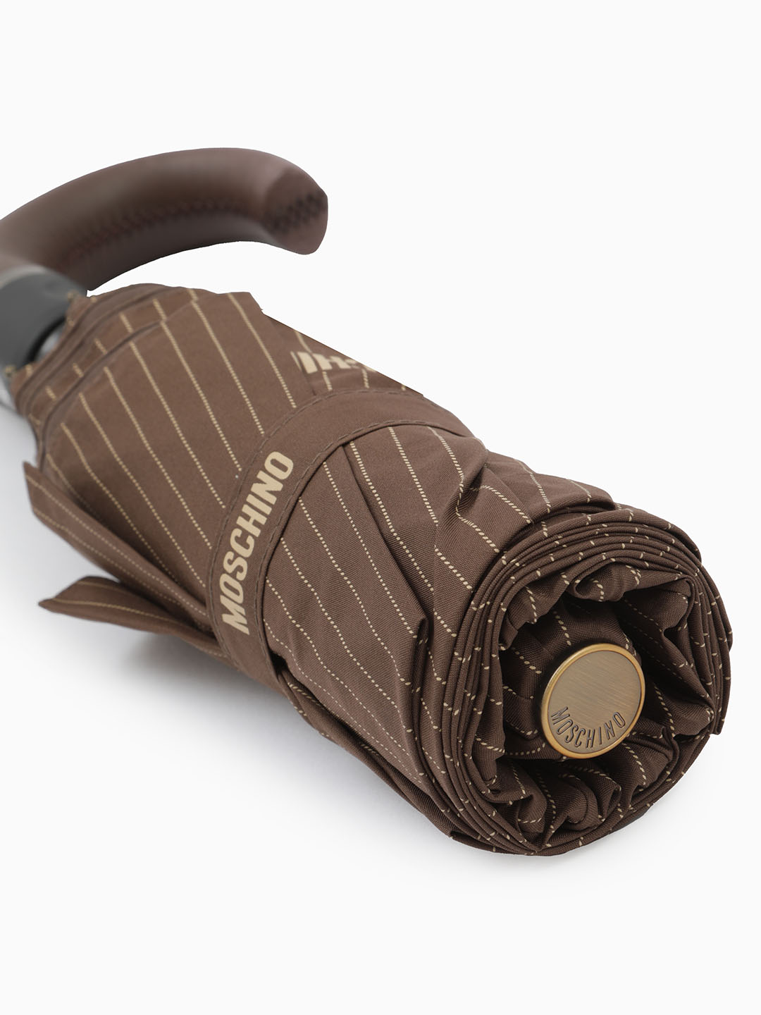 Мужской зонт-автомат мини от Moschino в коричневом цвете с полосками