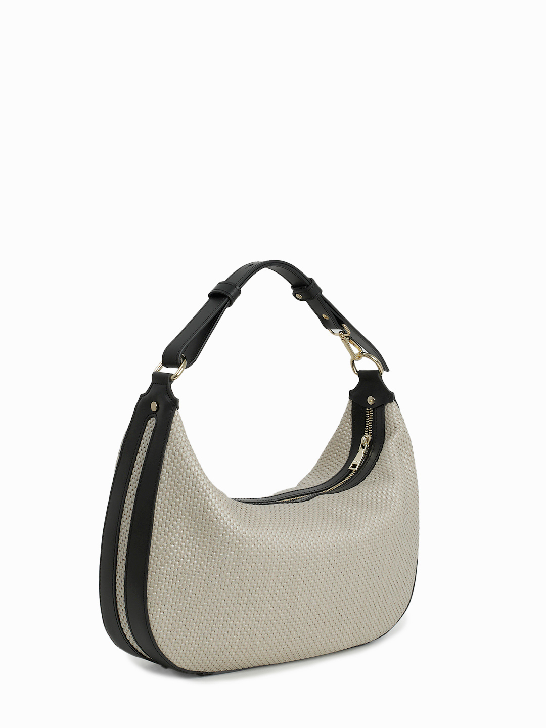 Сумка-хобо с регулируемой ручкой от RIPANI из рафии и натуральной кожи чёрного цвета