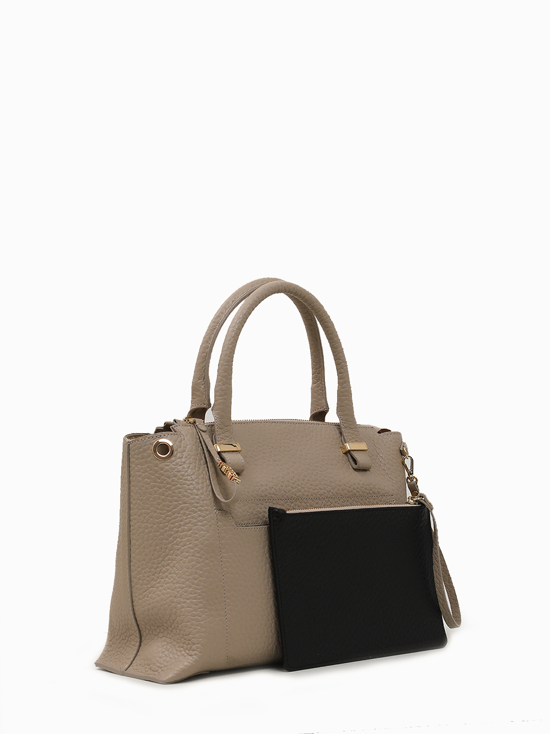 Сумка-тоут с дополнительной сумкой-косметичкой на карабине от KELLEN из крупнозернистой кожи мраморного оттенка