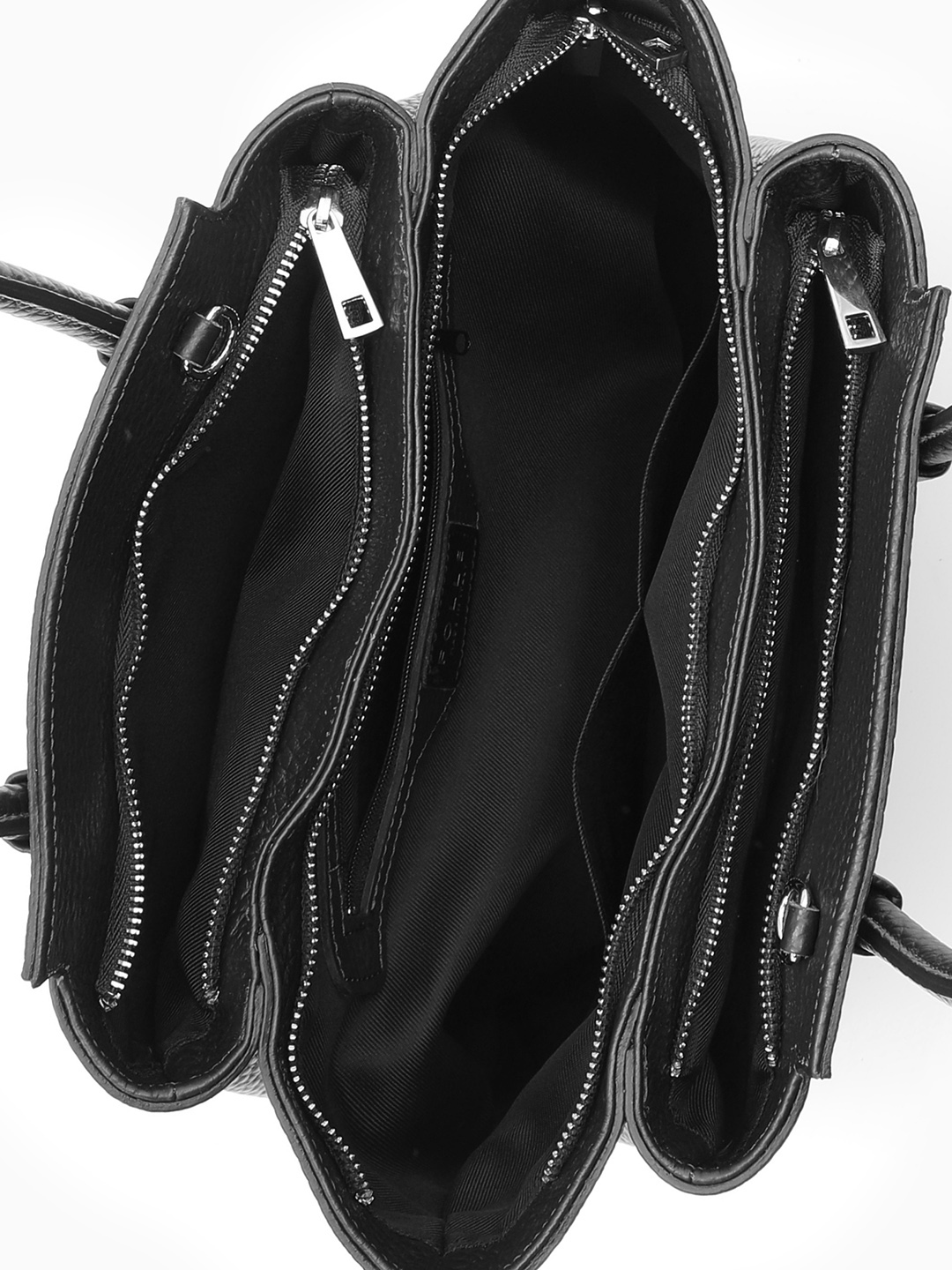 Сумка с тремя отделениями от FOLLE из крупнозернистой кожи чёрного цвета