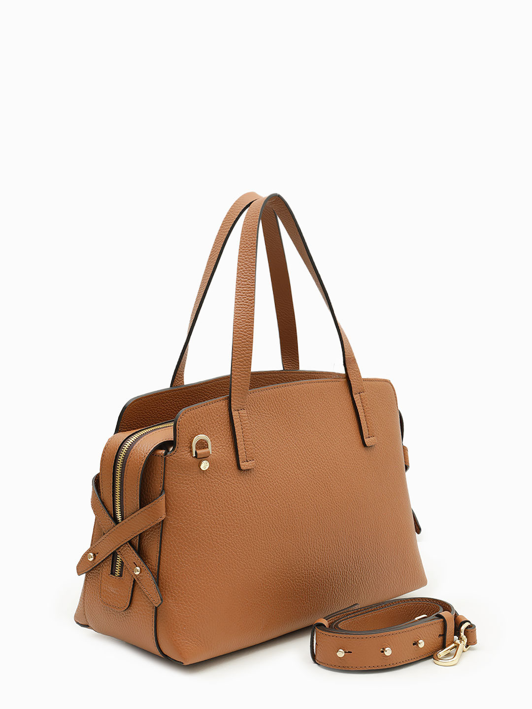 Сумка с именной треугольной фурнитурой от Carlo Salvatelli из кожи рыжего цвета