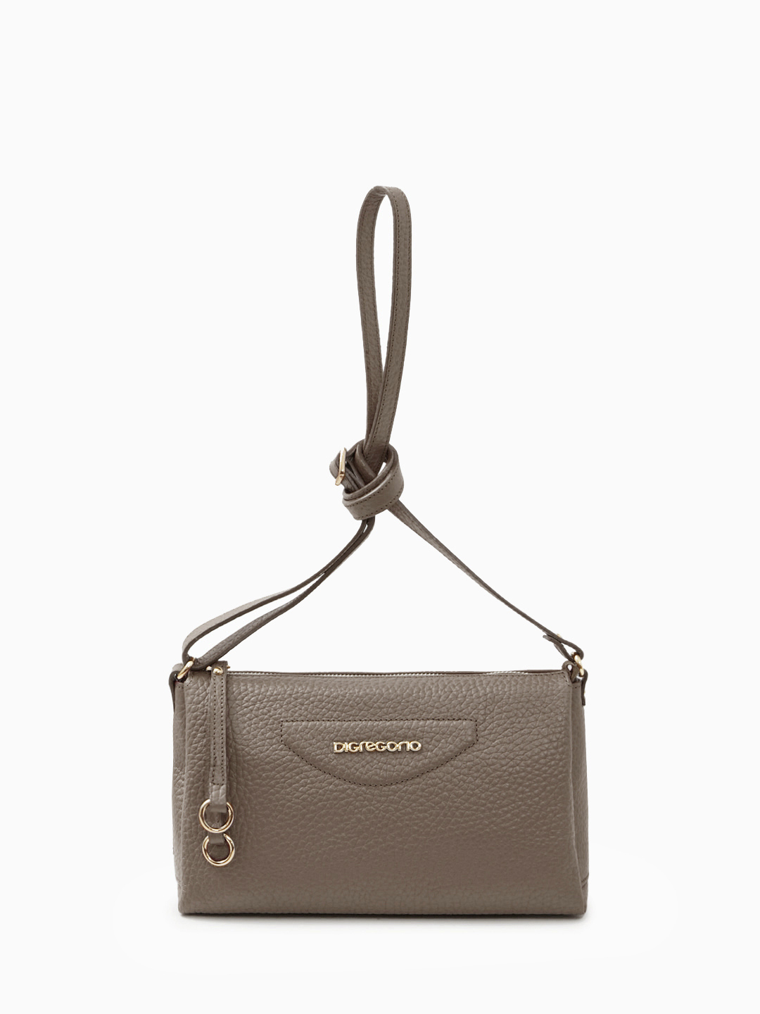 Кросс-боди с двумя кожаными пуллерами и металлическим логотипом Di Gregorio в цвете тауп