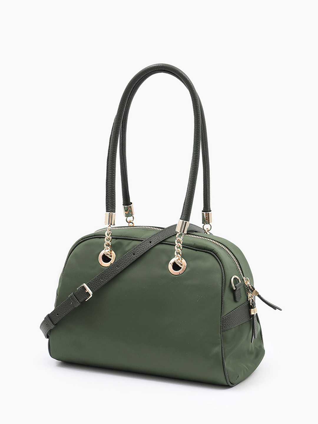 Сумка-трансформер с двойными ручками от KELLEN из нейлона и натуральной кожи зелёного цвета