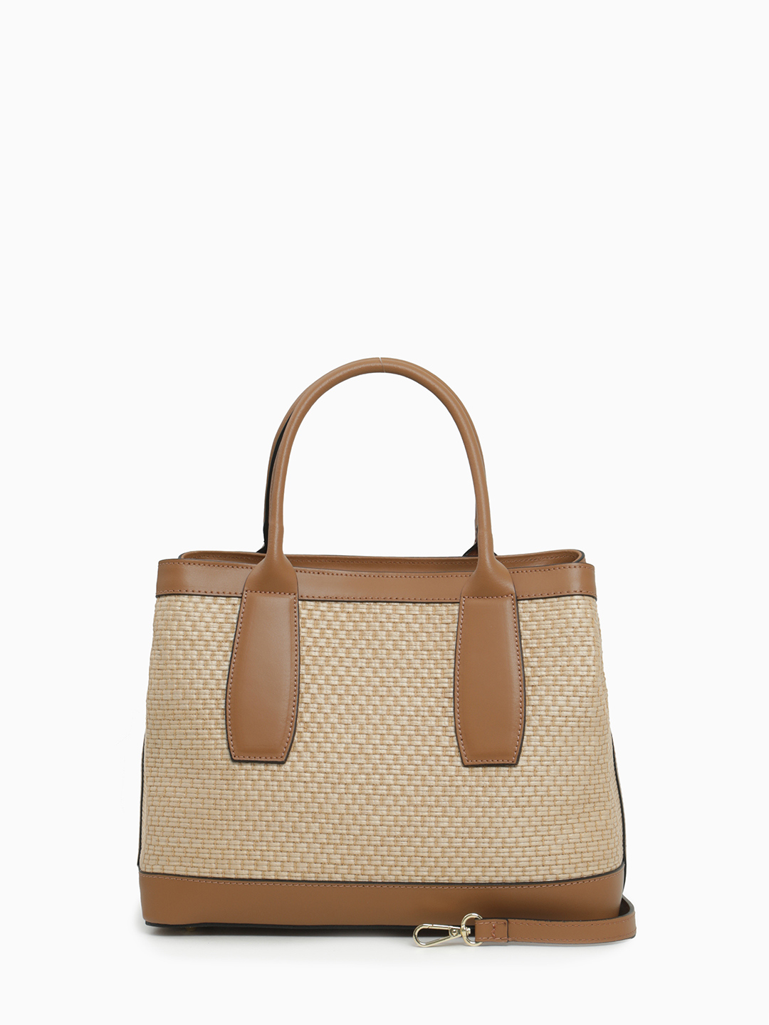 Сумка-тоут с регулируемым плечевым ремнём от BE NICE из рафии и натуральной кожи оттенка кэмел