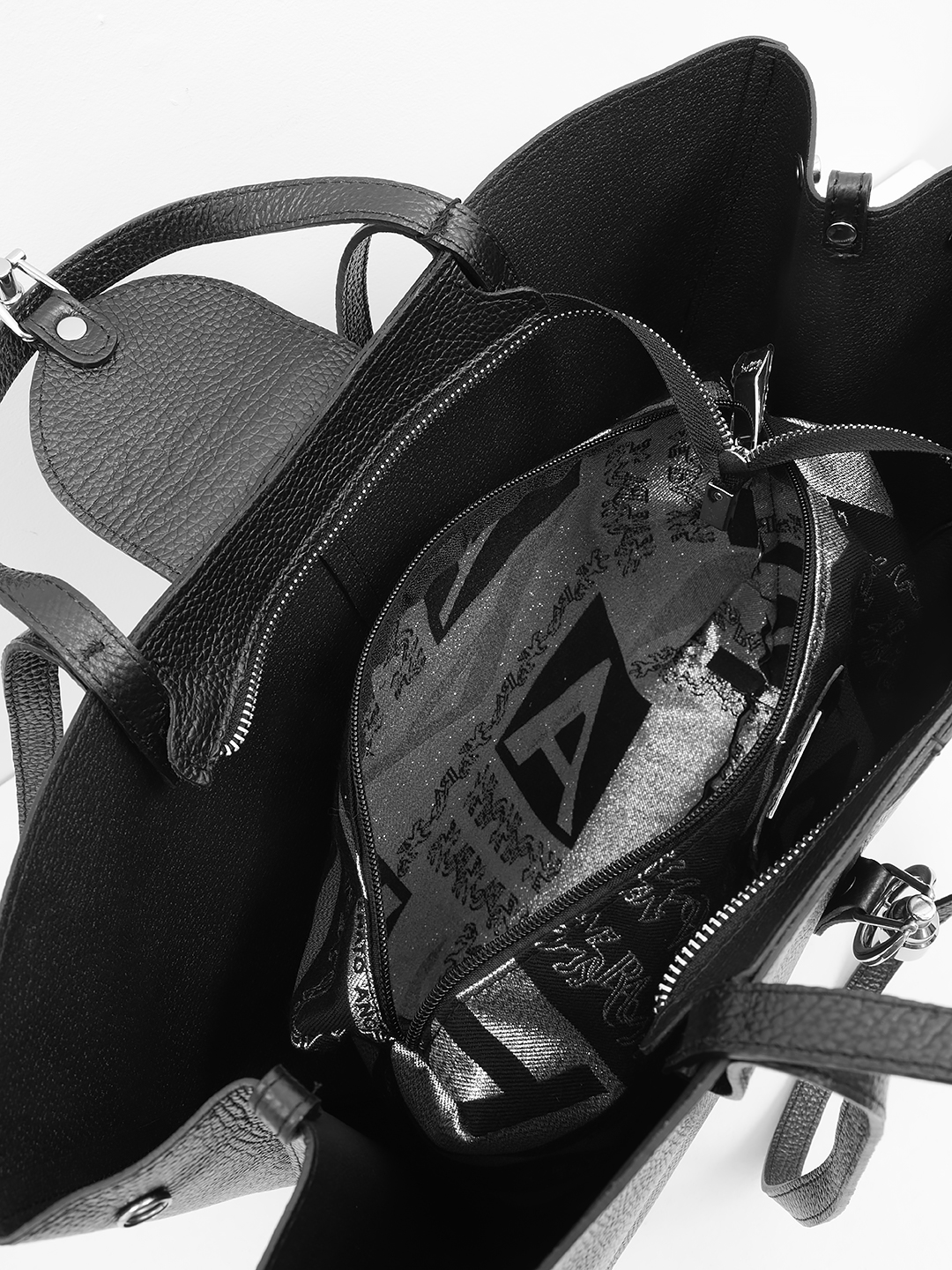 Сумка-шоппер с двойными ручками от Renato Angi из натуральной кожи чёрного цвета