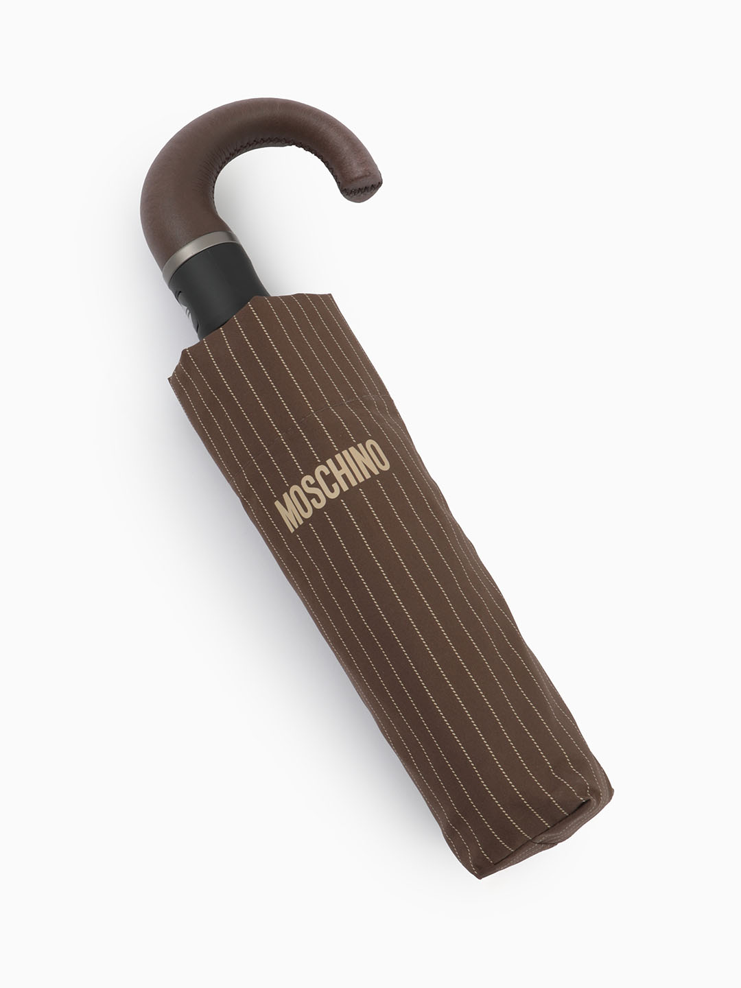 Мужской зонт-автомат мини от Moschino в коричневом цвете с полосками
