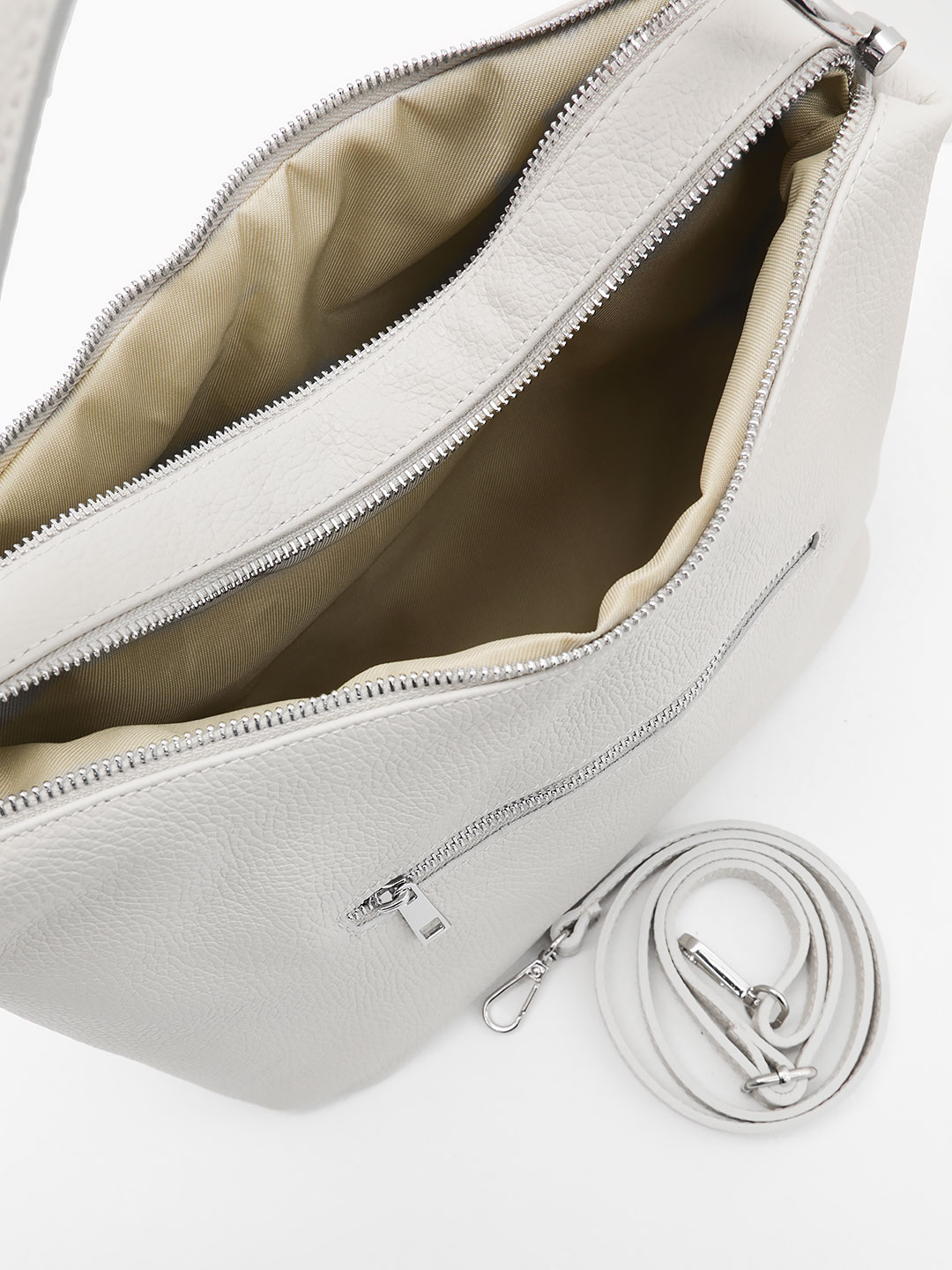 Сумка с двумя отделами на молниях и очечником в комплекте от FOLLE в светло-сером цвете