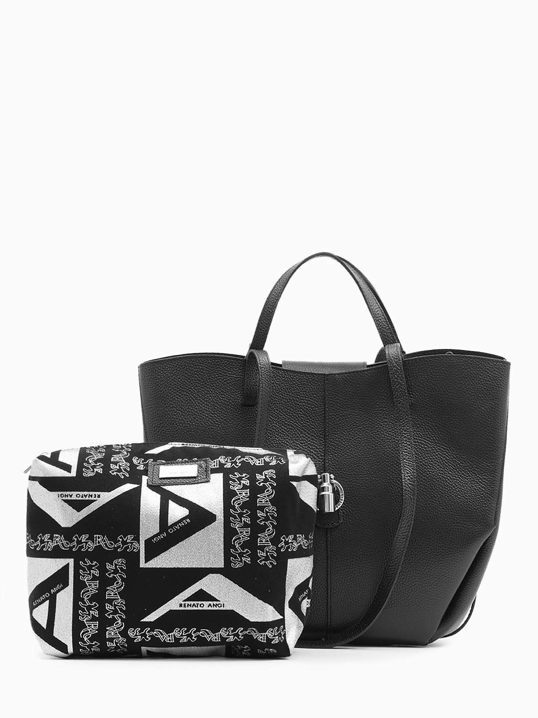 Сумка-шоппер с двойными ручками от Renato Angi из натуральной кожи чёрного цвета