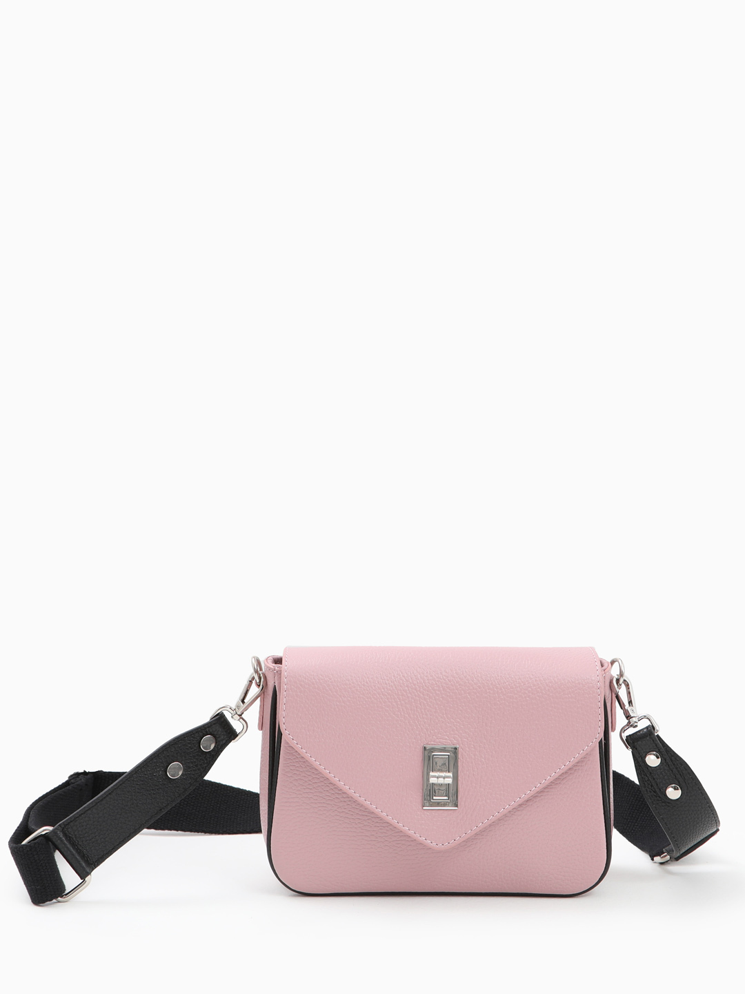 Прямоугольная кросс-боди с треугольным клапаном и кожно-текстильным ремнём от FOLLE в пудровом цвете 