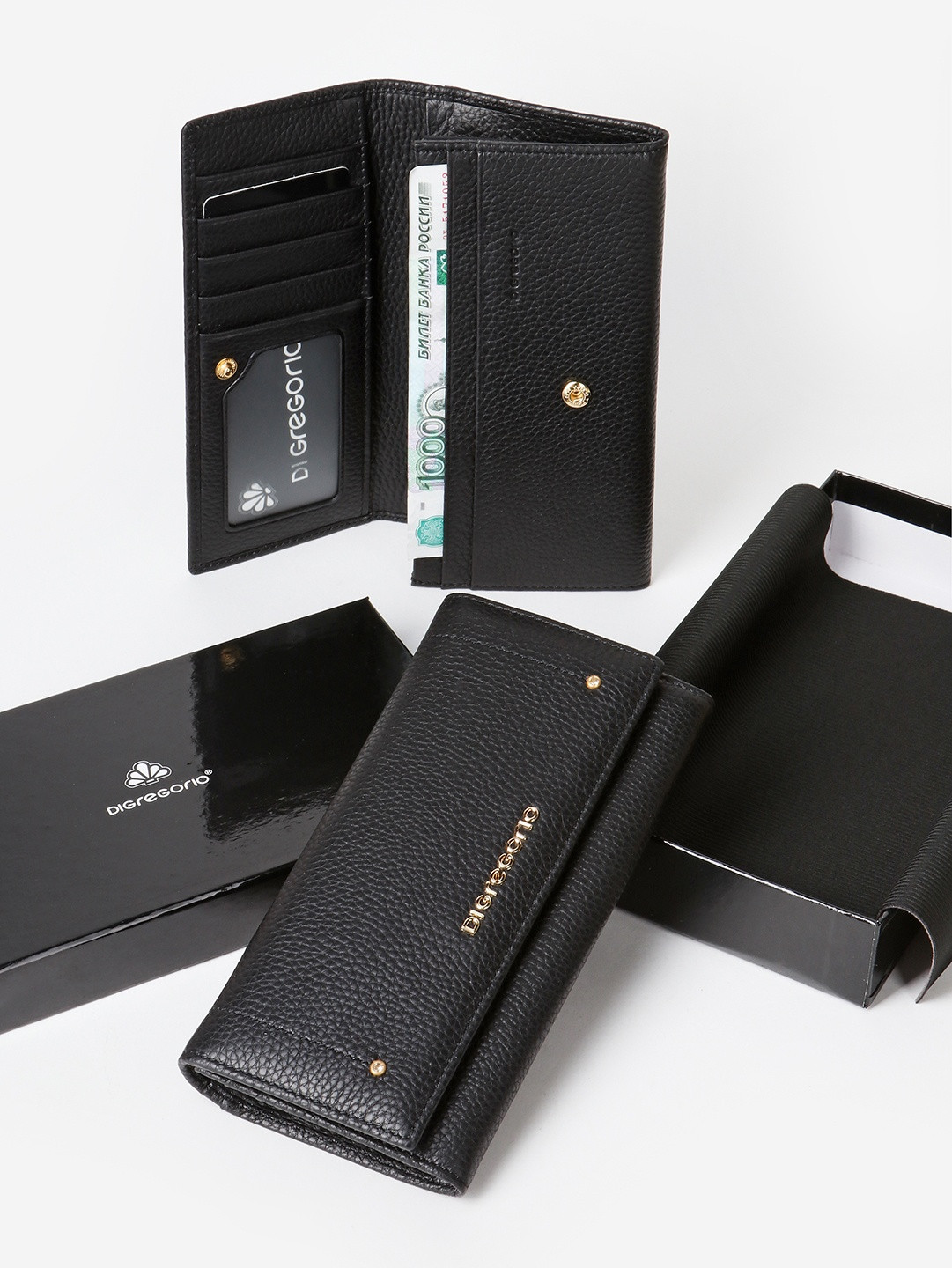 Прямоугольный бумажник со стразами и логотипом Di Gregorio черного цвета