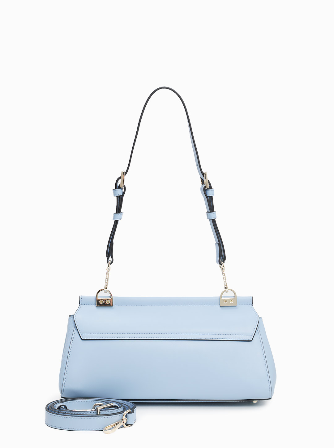 Сумка-багет с пряжкой на клапане от Cromia из натуральной голубой кожи