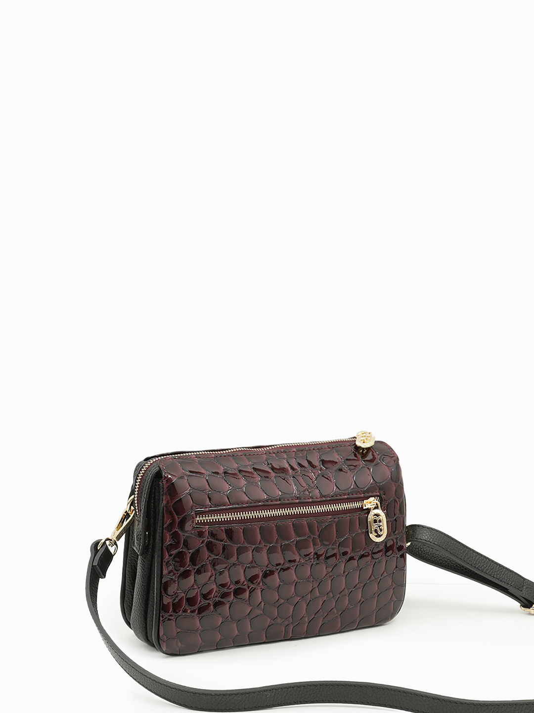 Сумка кросс-боди от Sara Bulglar прямоугольной формы из натуральной лаковой кожи винного цвета 