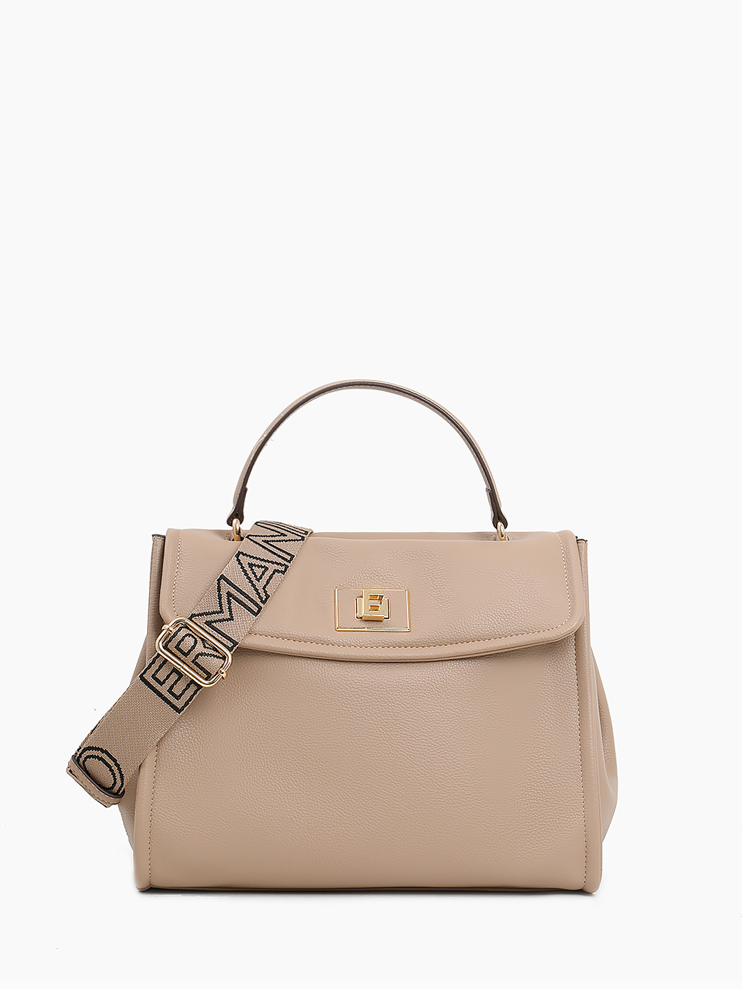 Сумка-портфель мягкой формы с текстильным ремнём от ERMANNO FIRENZE в тёмно-бежевом цвете