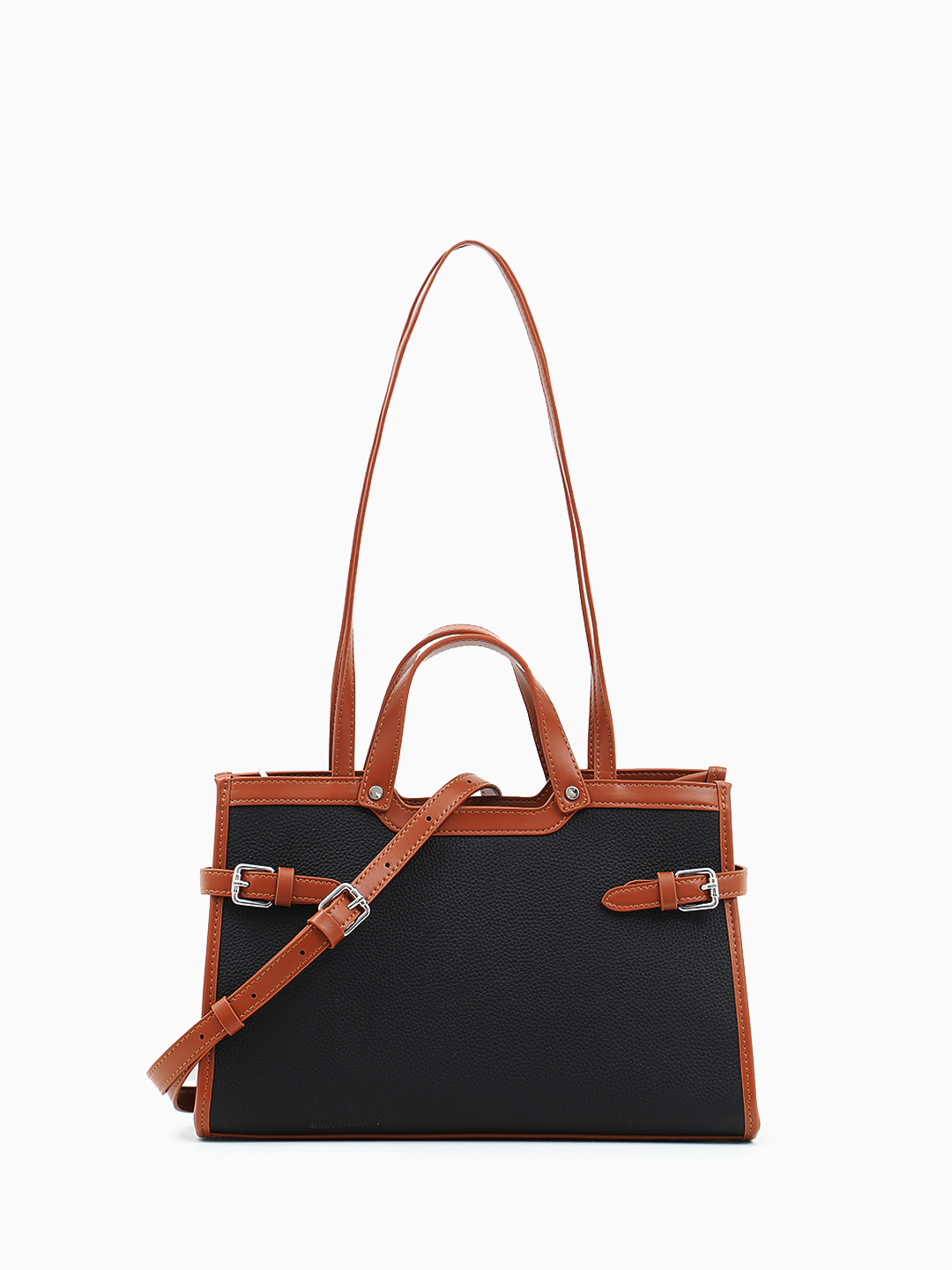 Сумка с двумя парами ручек и контрастными вставками от IVORY чёрного цвета