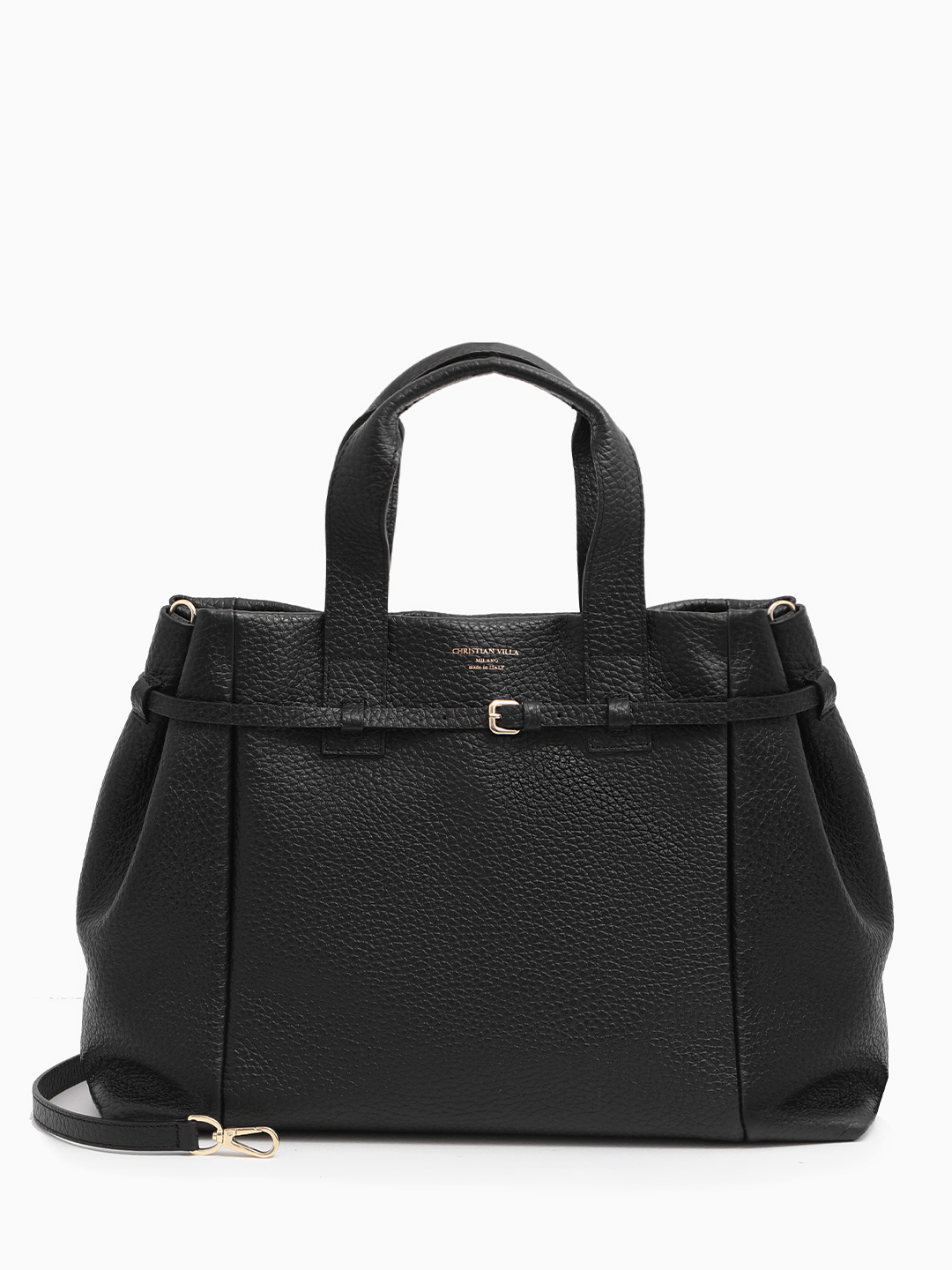 Чёрная сумка-тоут с кожаными складками и логотипом Christian Villa