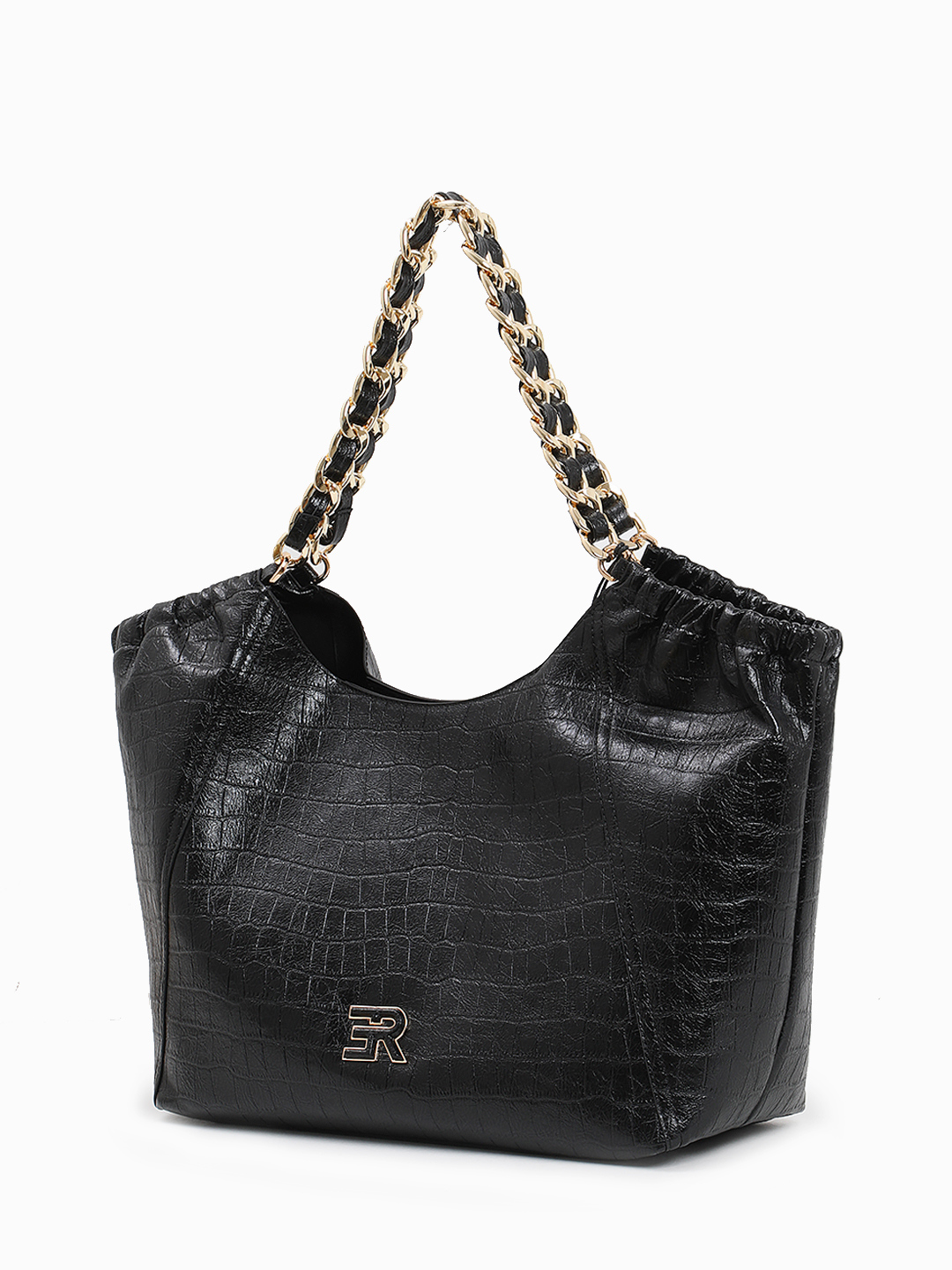 Шоппер в размере L с рельефной монограммой ERMANNO FIRENZE чёрного цвета