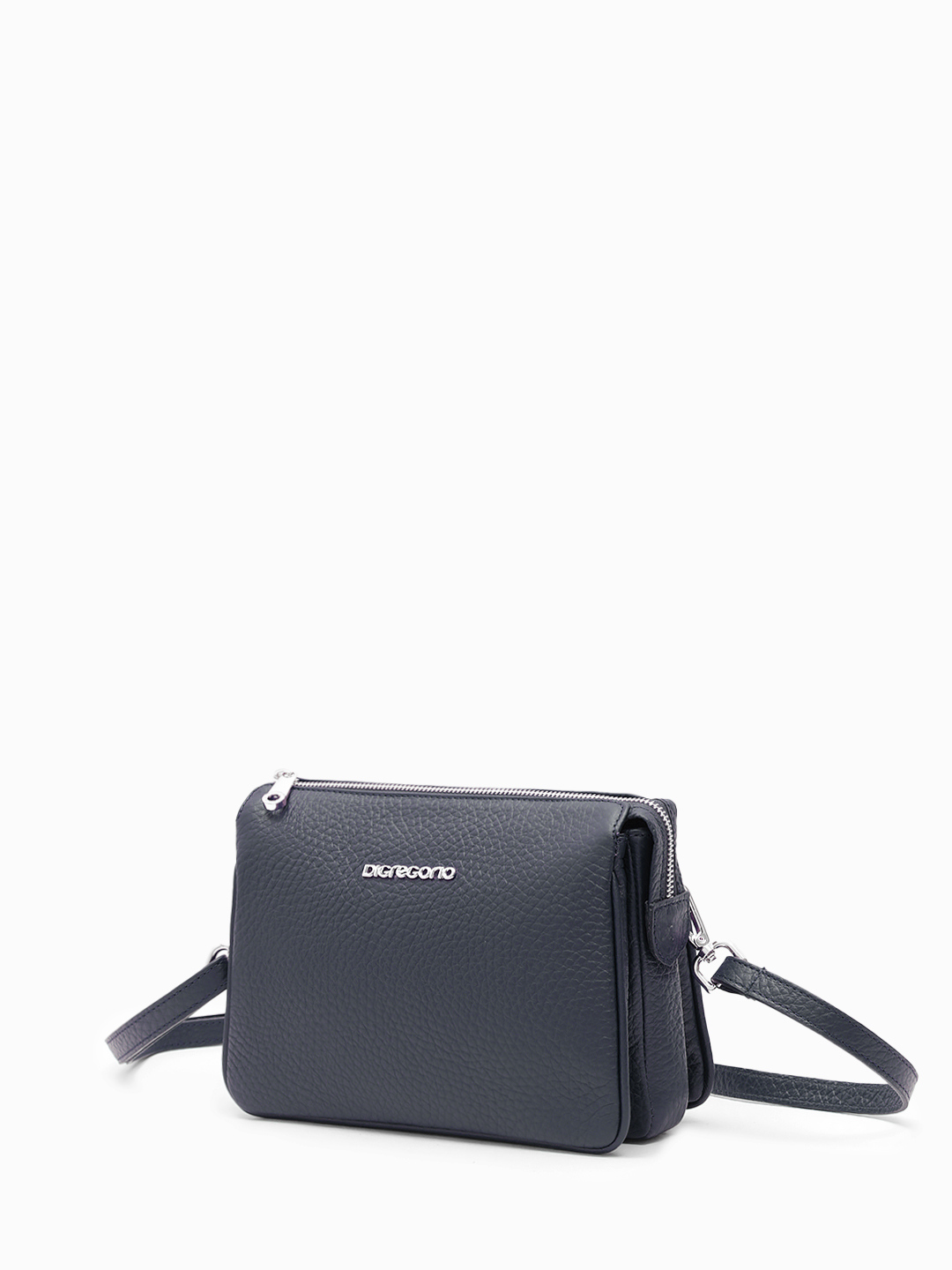 Кросс-боди синего цвета с тремя отделениями с логотипом Di Gregorio
