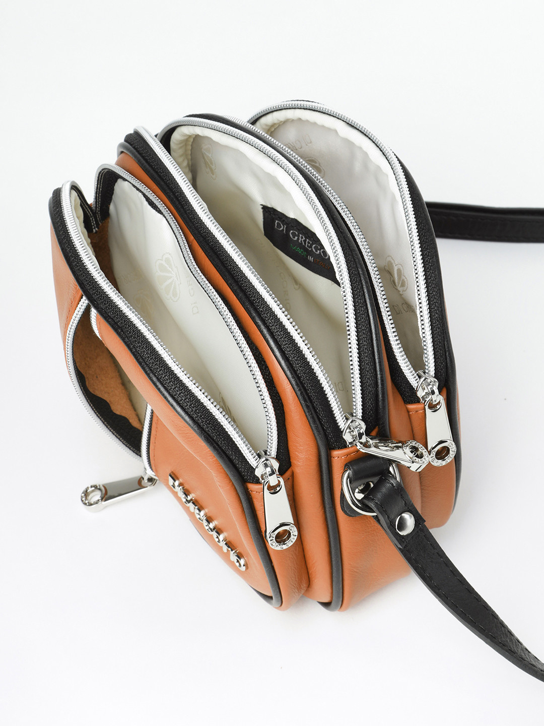 Кросс - боди с тремя молниями от Di Gregorio в рыжем цвете