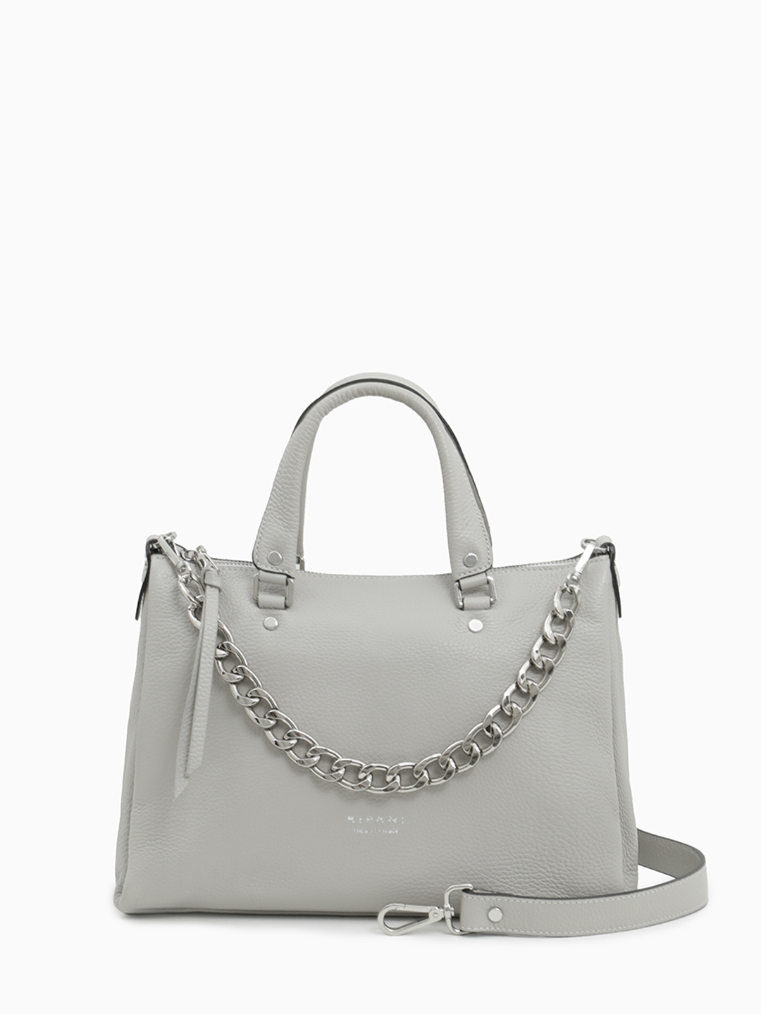 Сумка-трапеция с серебристой цепочкой от RIPANI в жемчужном оттенке