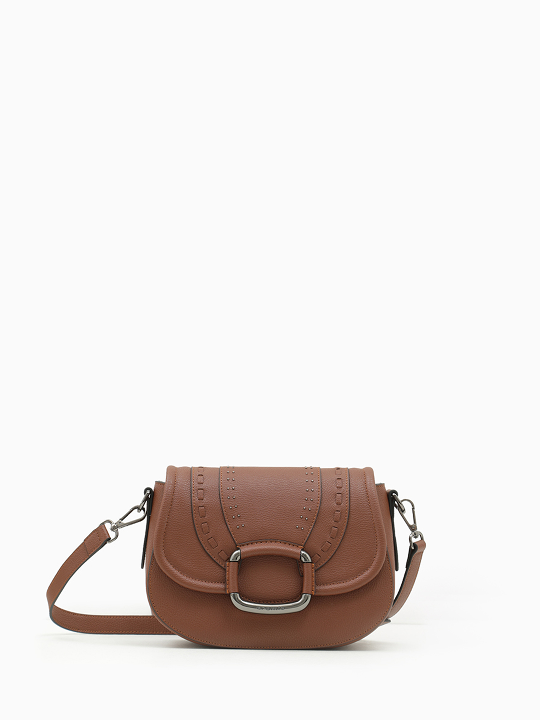 Кросс боди от Cromia в натуральной коже орехового цвета с клепками и плетением