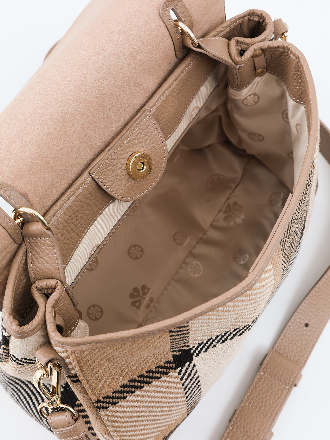 Cэтчел с головой леопарда и узором в клетку от KELLEN оттенка капучино