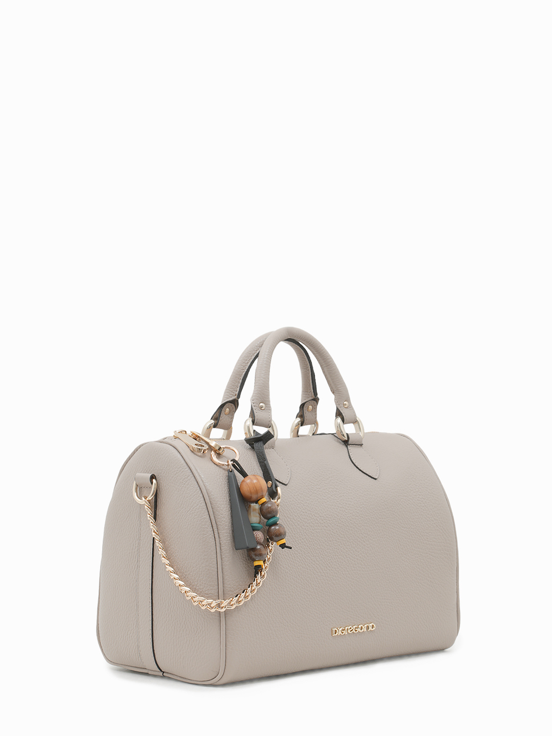 Сумка-боулер в размере М с брелком с твилли от Di Gregorio в оттенке тауп