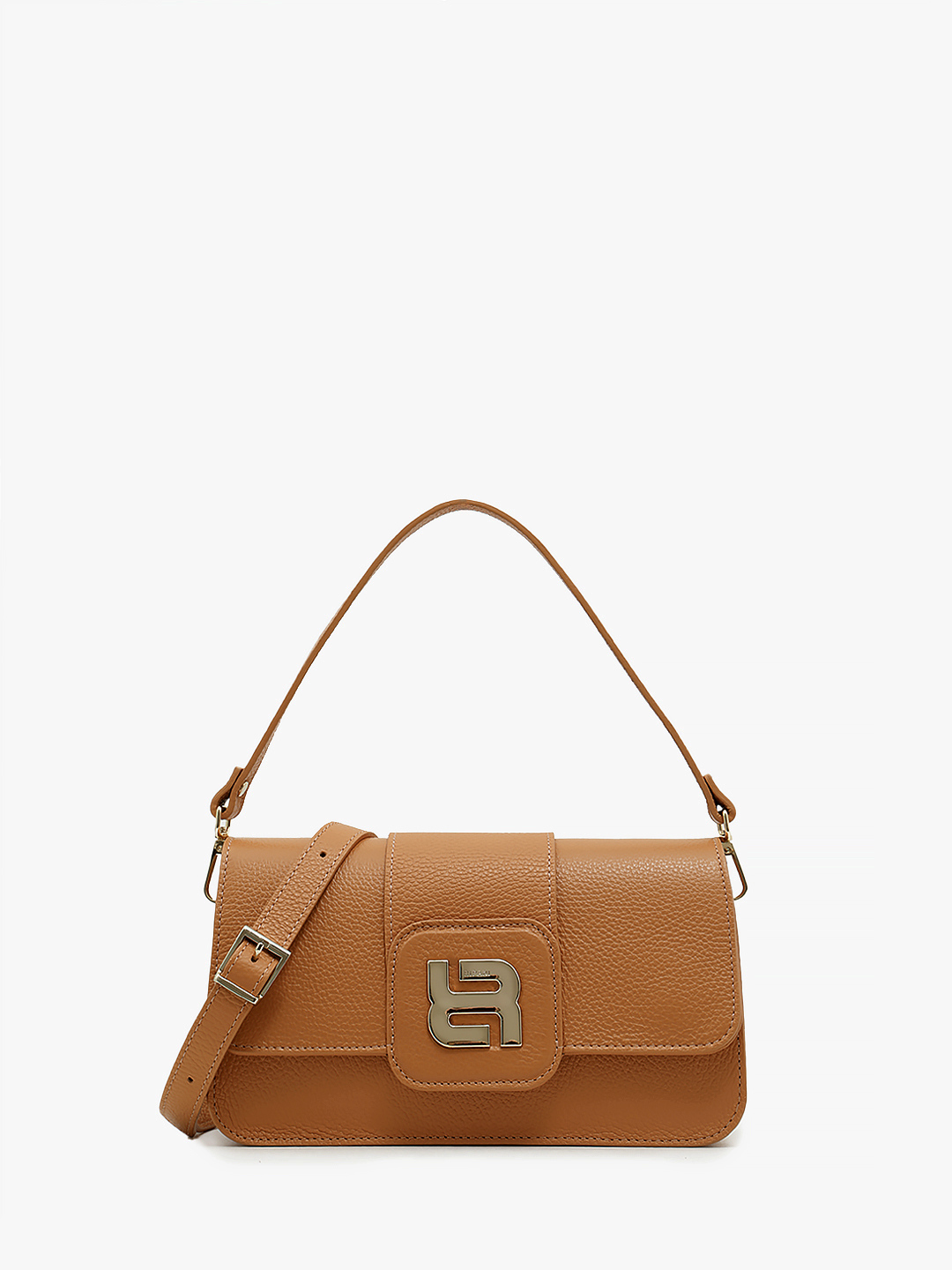 Рыжая сумка-багет с металлической монограммой RIPANI