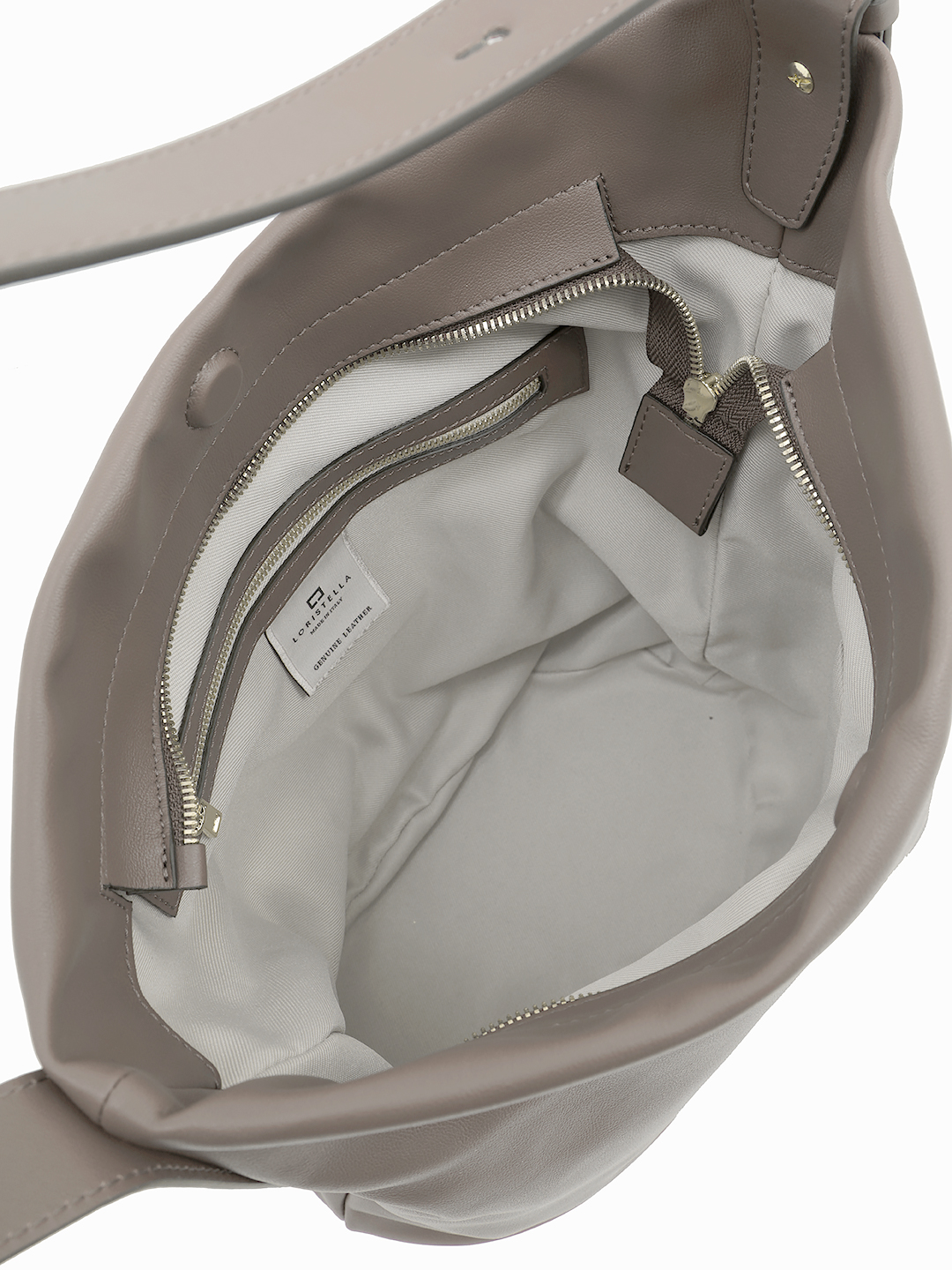 Сумка мешок от Loristella в натуральной гладкой коже бежевого цвета в размере S 