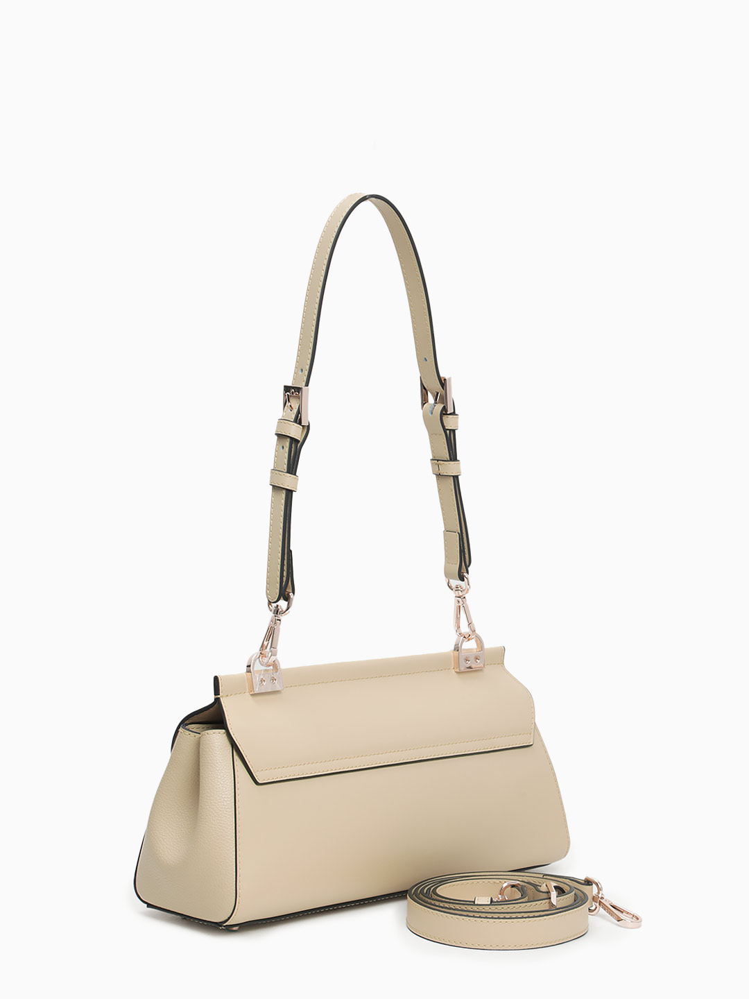 Сумка-багет с пряжкой на клапане от Cromia из натуральной бежевой кожи