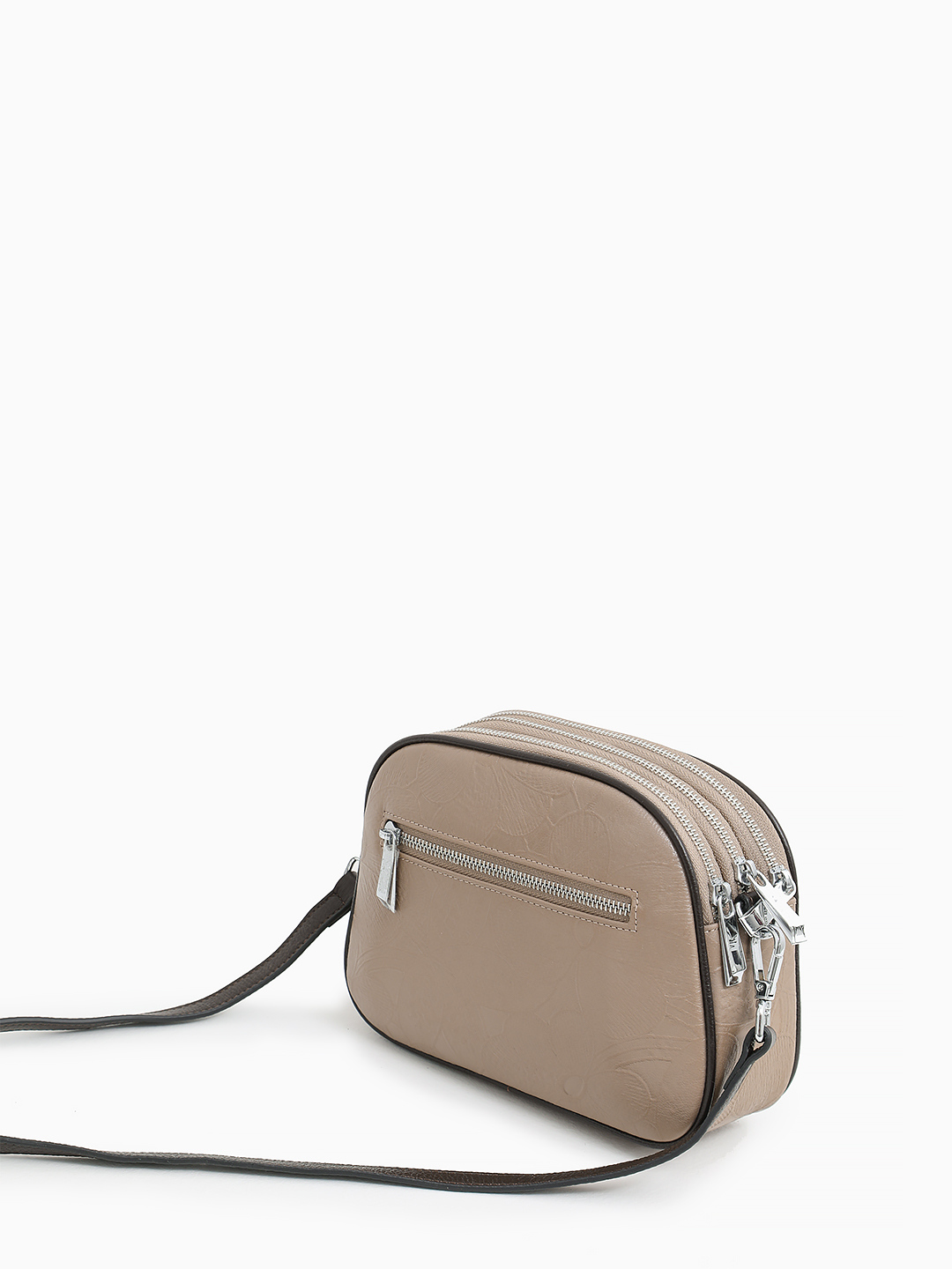 Кросс-боди с тремя отделениями и узорным тиснением от Alessandro Beato оттенка тауп