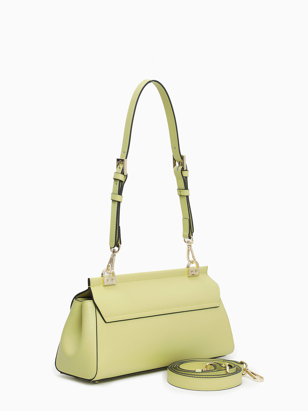 Сумка-багет с пряжкой на клапане от Cromia из натуральной салатовой кожи