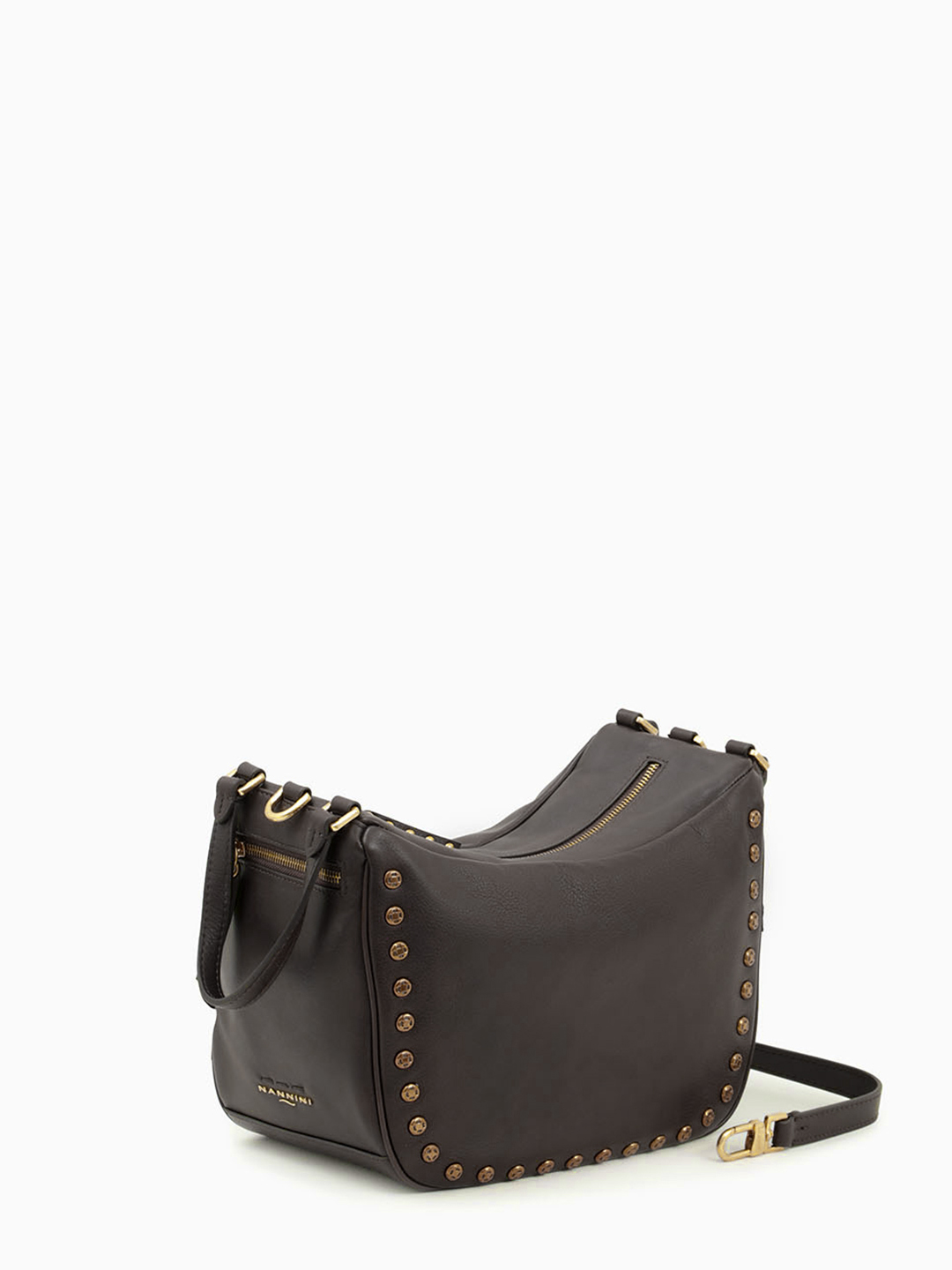 Сумка через плечо с двумя ручками и клепками в коричневом цвете