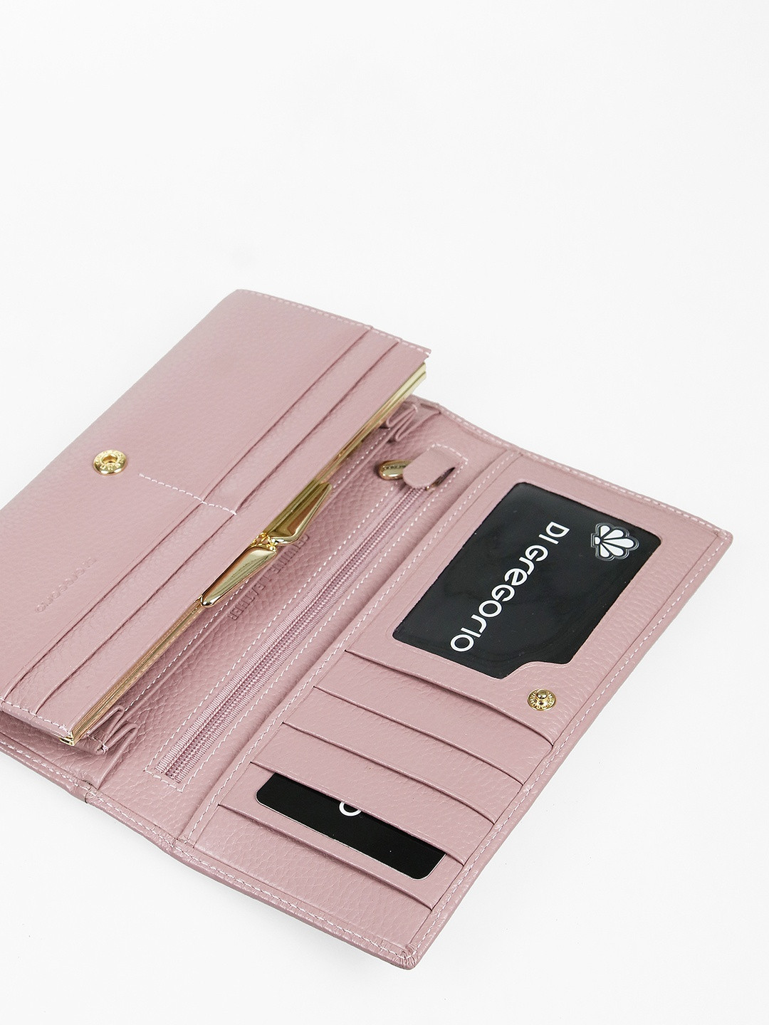 Прямоугольный бумажник с логотипом Di Gregorio из натуральной кожи в пудровом оттенке