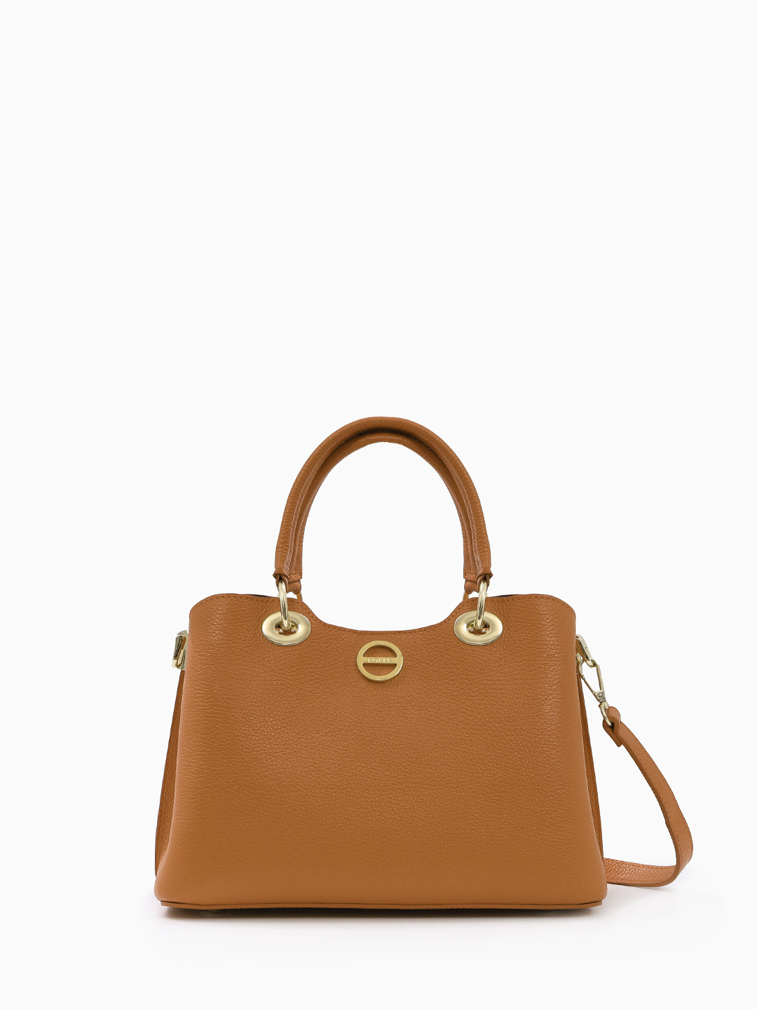 Базовый тоут из мелкозернистой кожи с круглой фурнитурой FOLLE в рыжем цвете